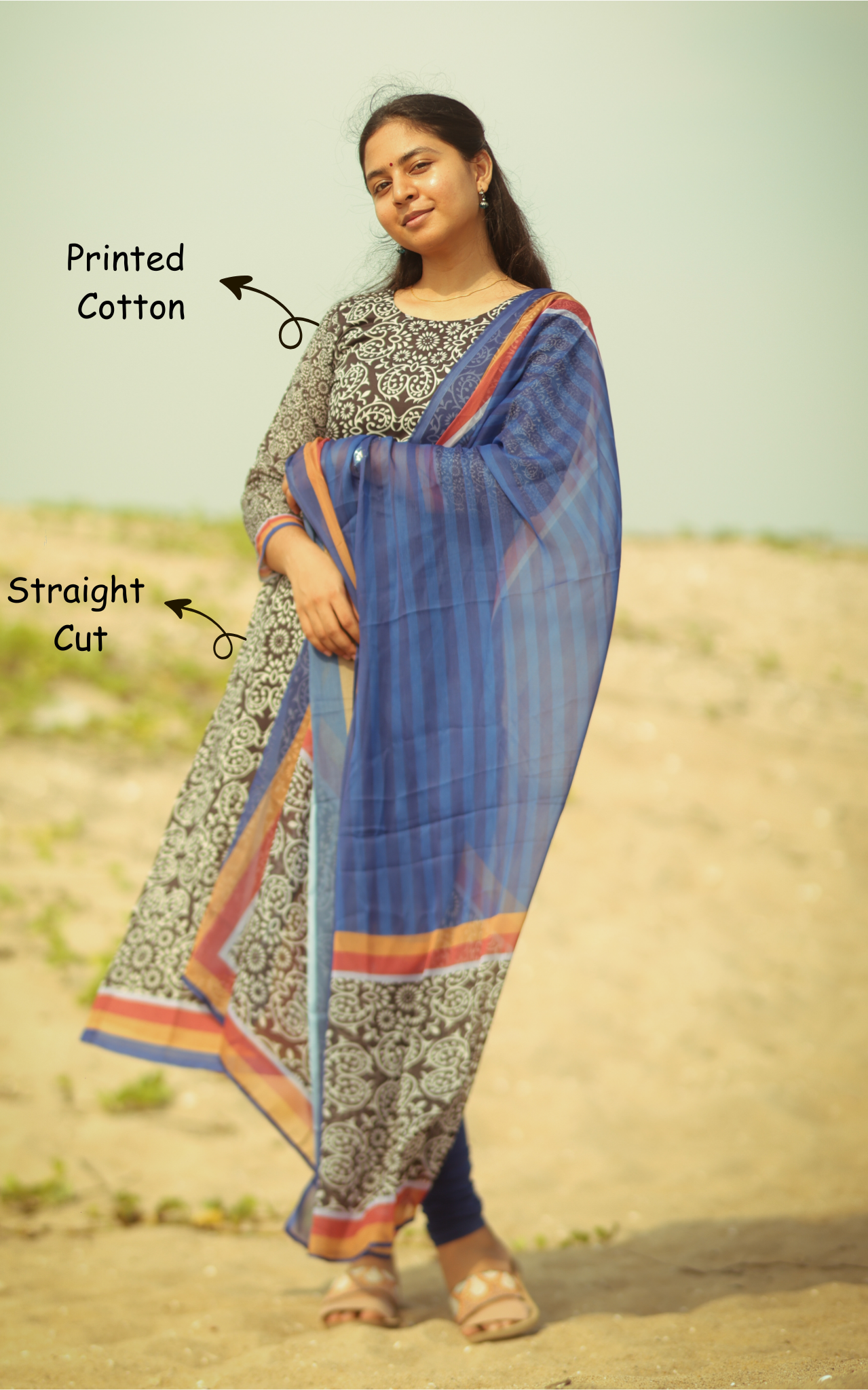 Straight Cut Kurti with Side Slit & matching dupatta