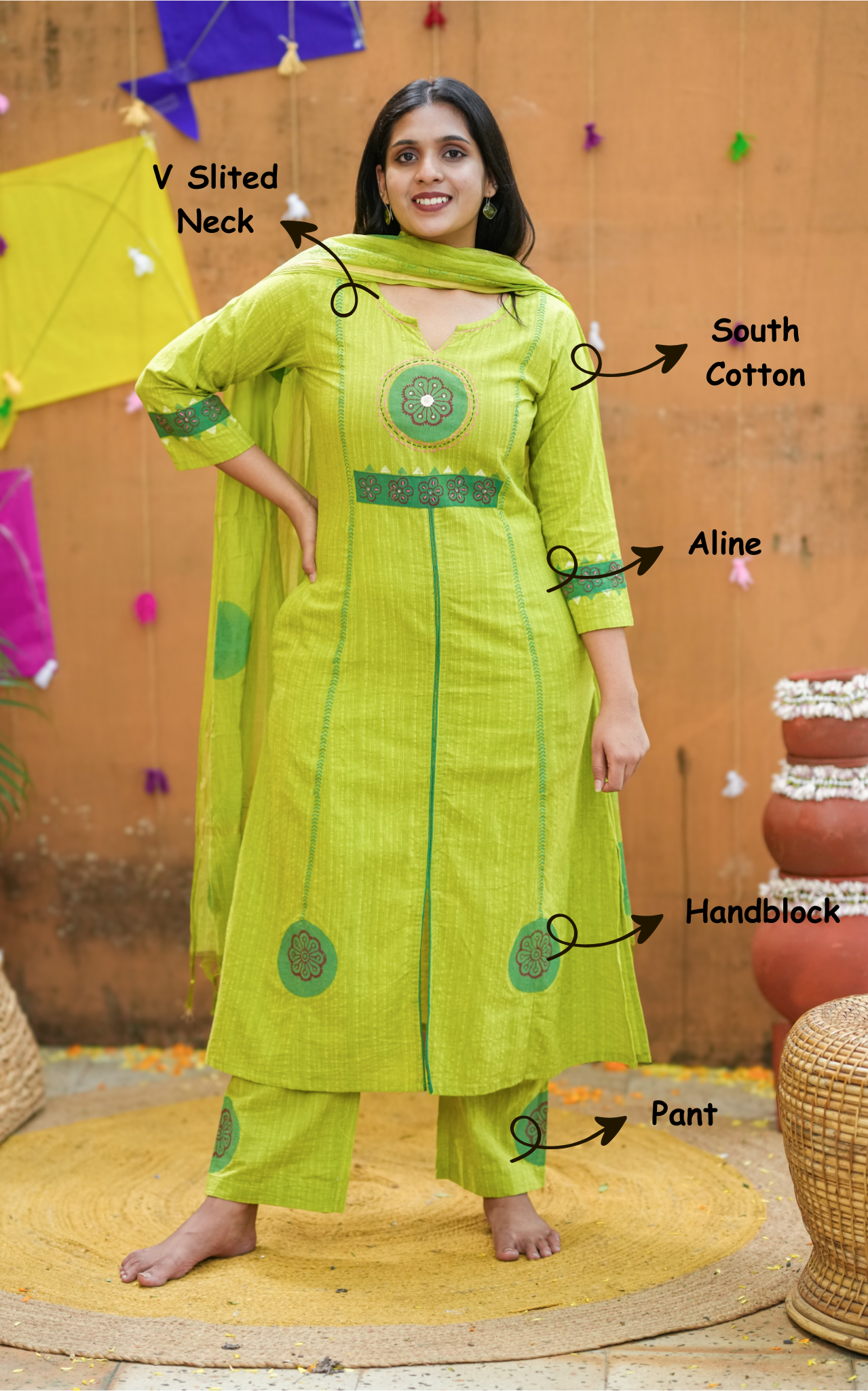 Nishitha Handblock A (Kurti+Pant+Dupatta)