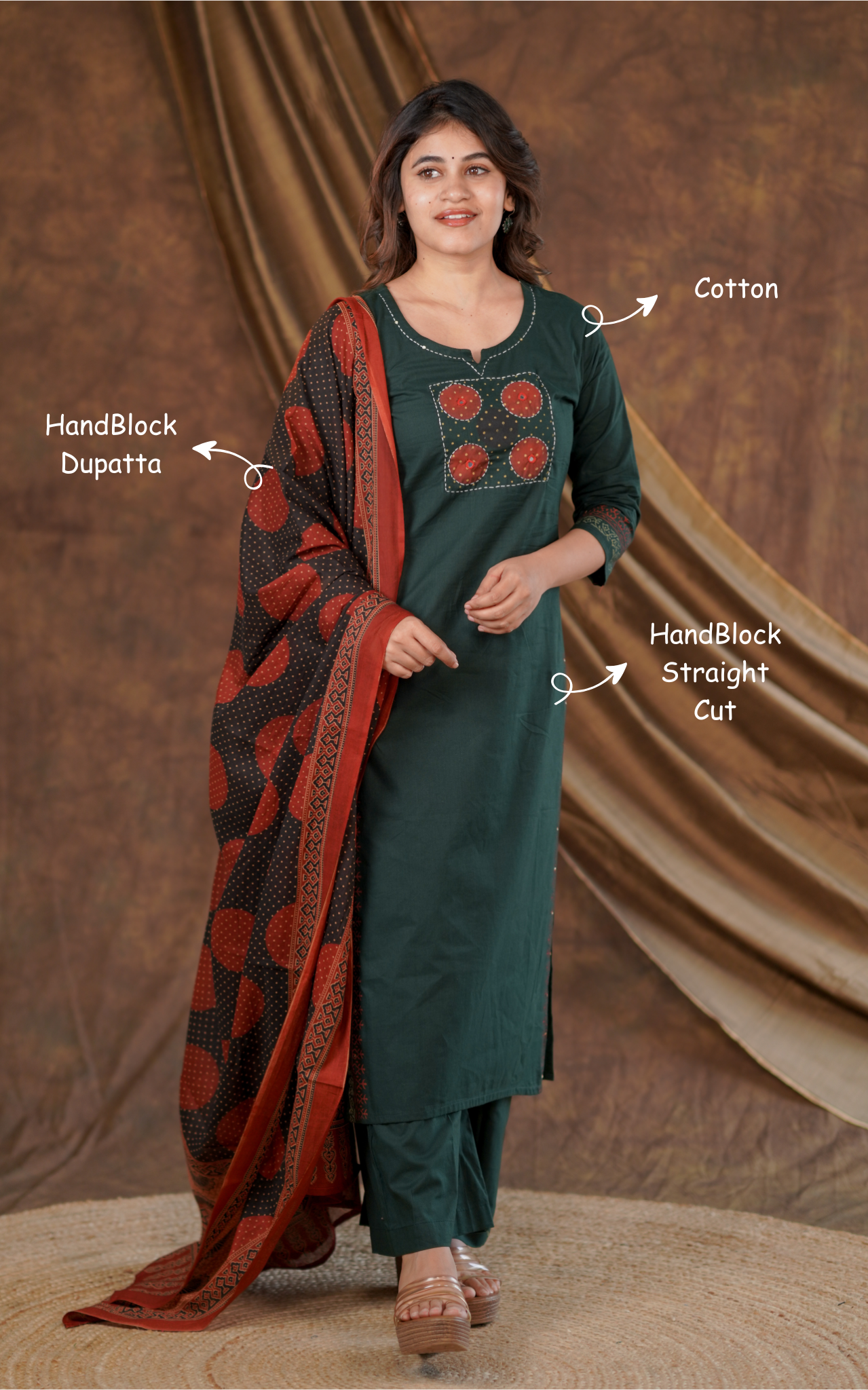 Arasi Handblock (Kurti+Pant+Dupatta)