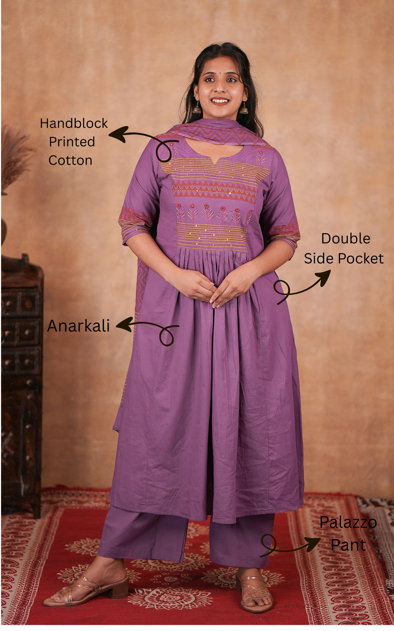 Udayaal Handblock (Kurti+Pant+Dupatta)
