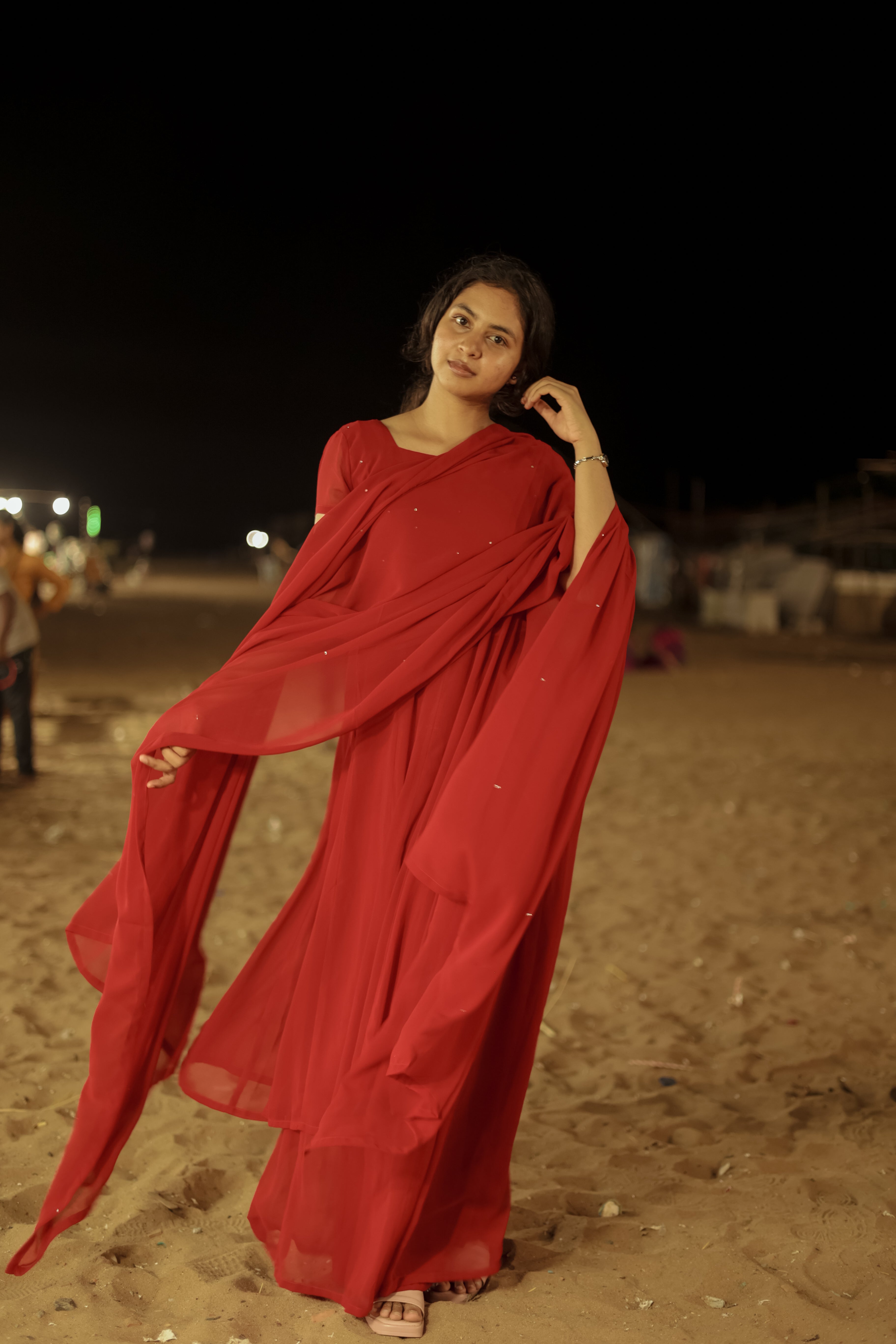 instore kurti Minnale Reena Red 3/4 th sleeve (Kurti+Pant+Dupatta)