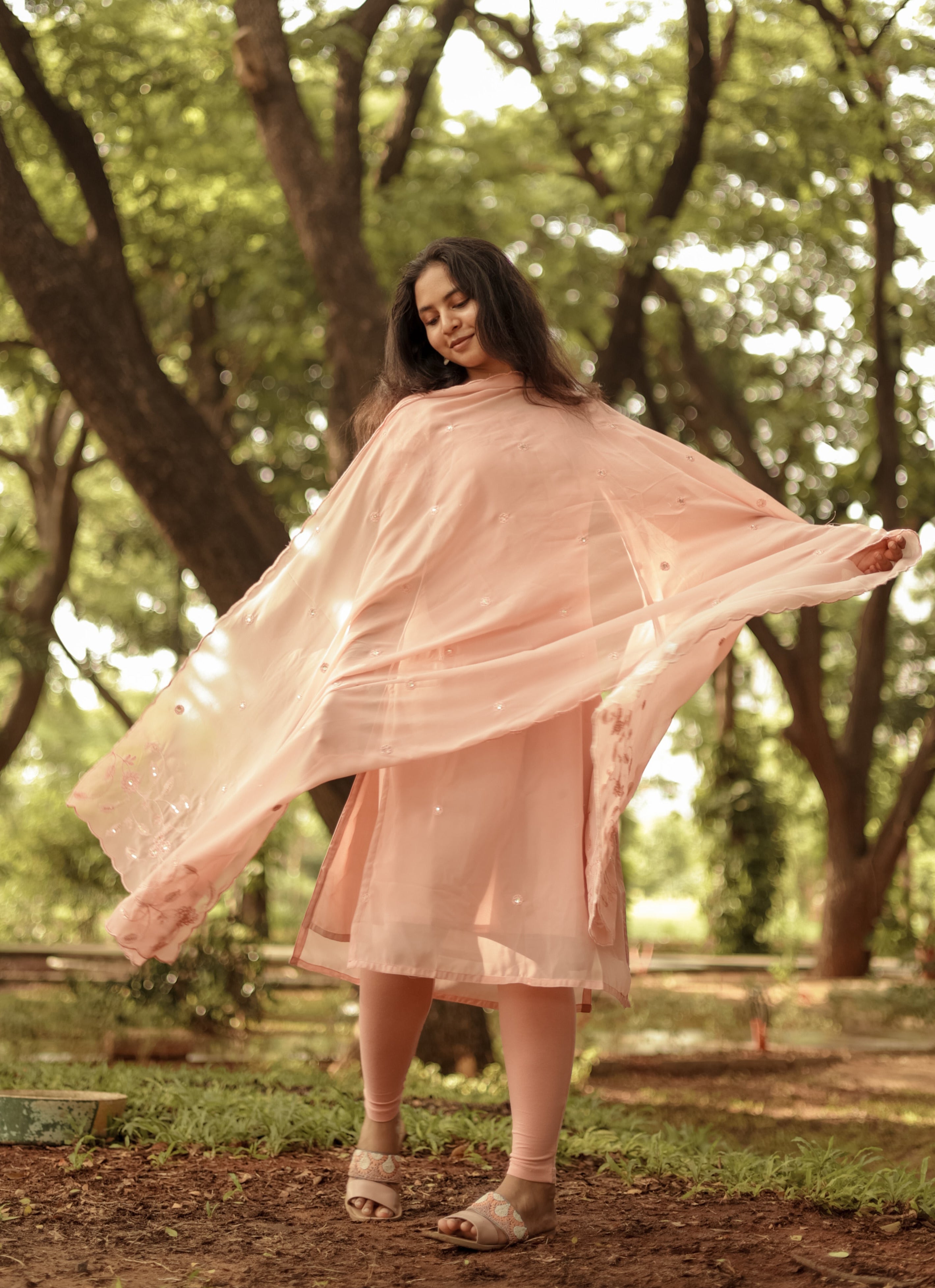 instore kurti Minnale Reena Dusty Peach (Sleeves 16 inches) (Kurti+Dupatta)