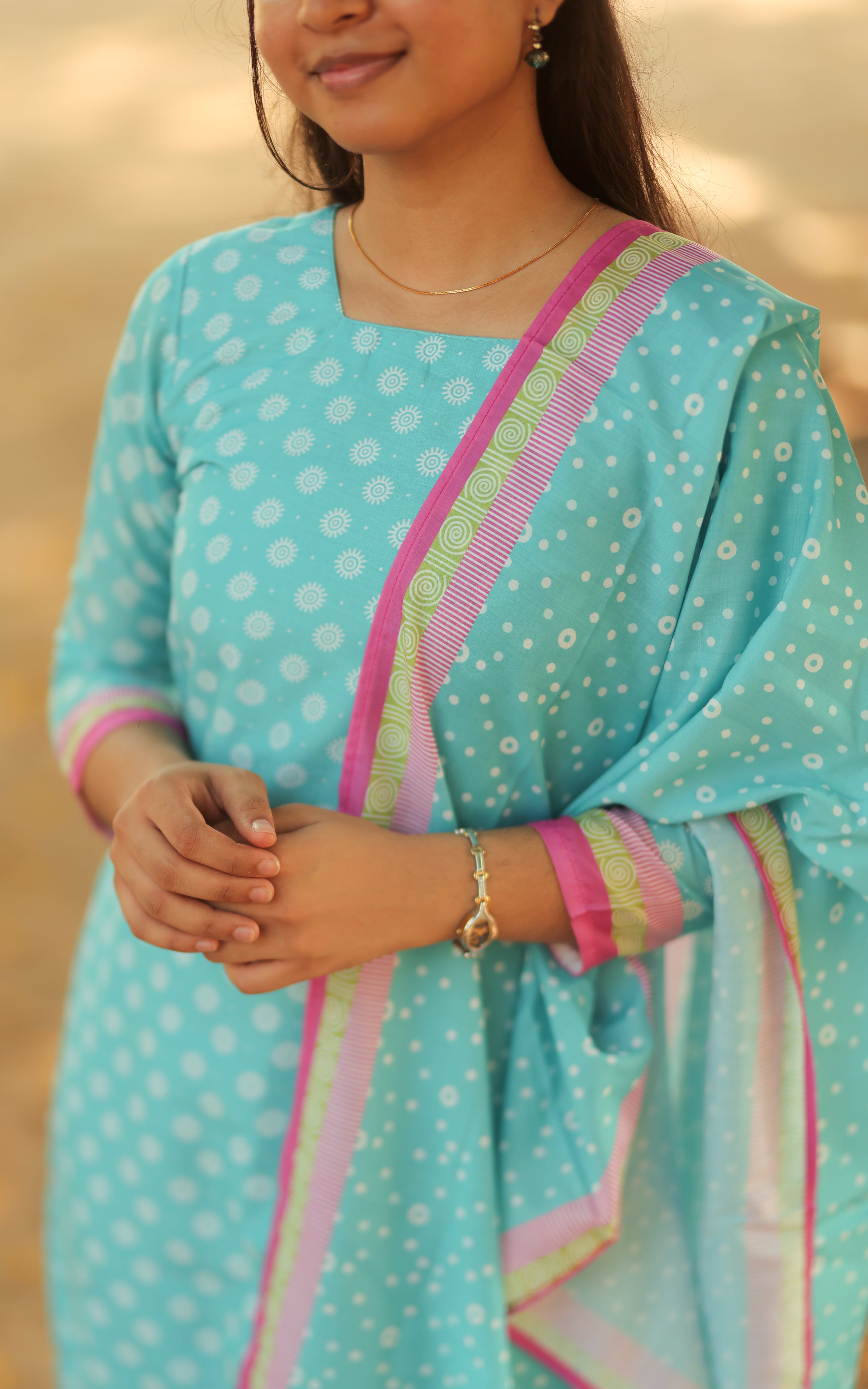 Kalloori Sky Blue (Kurti+Dupatta)