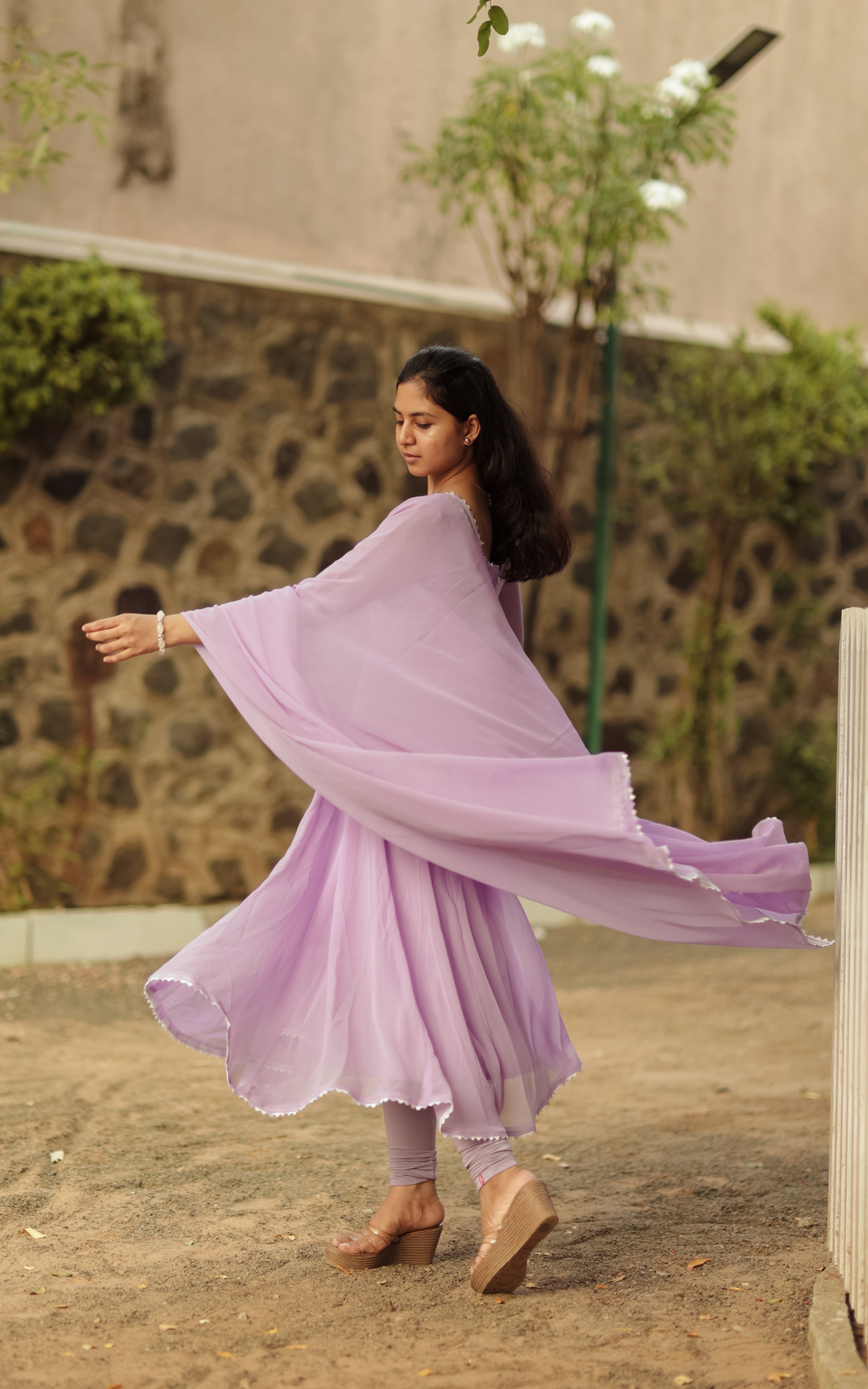 Flowy soft Georgette dupatta with a light and delicate texture, adding an elegant touch to any outfit.