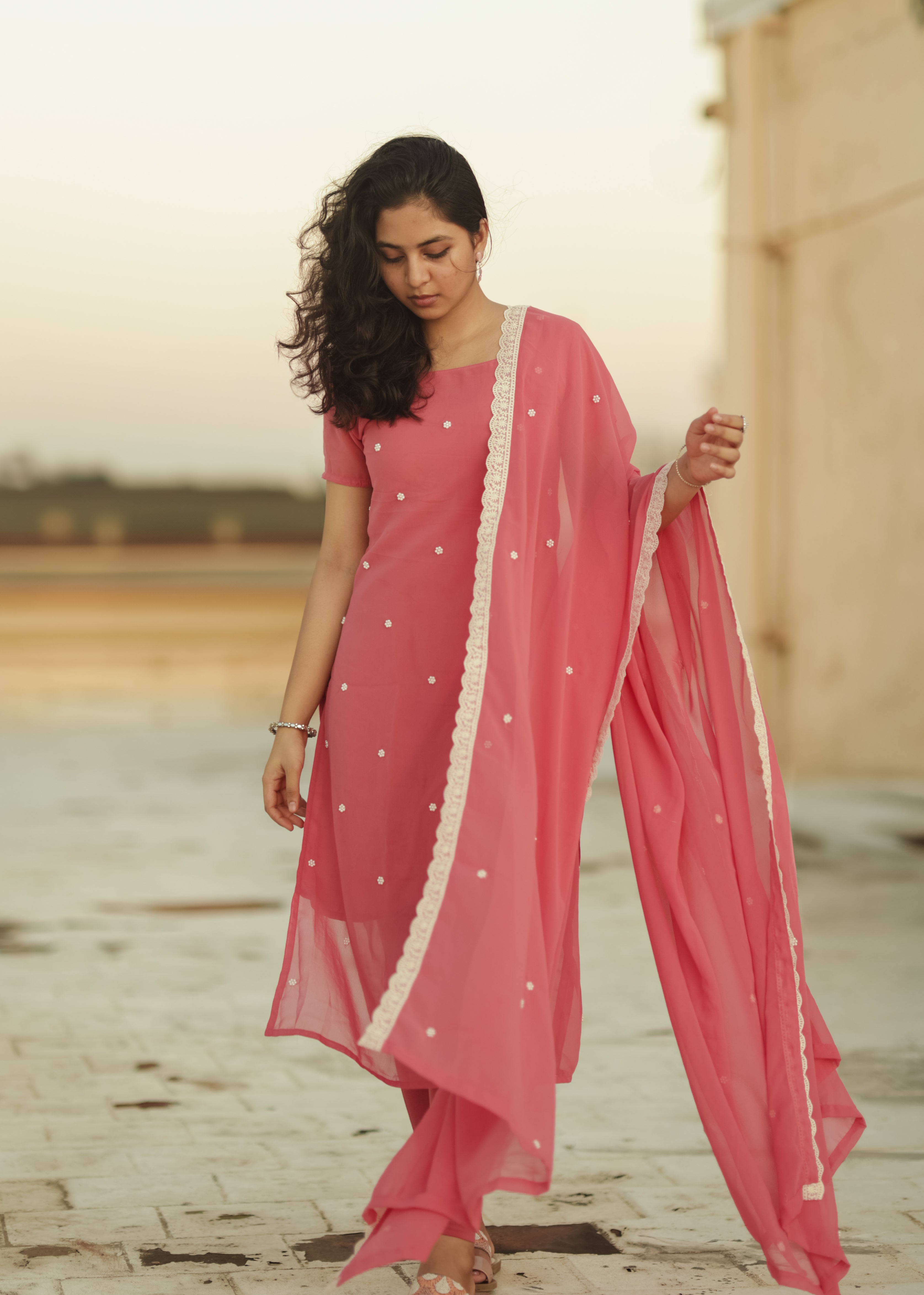 straight cut kurti with heavy embroidered finish for elegant look