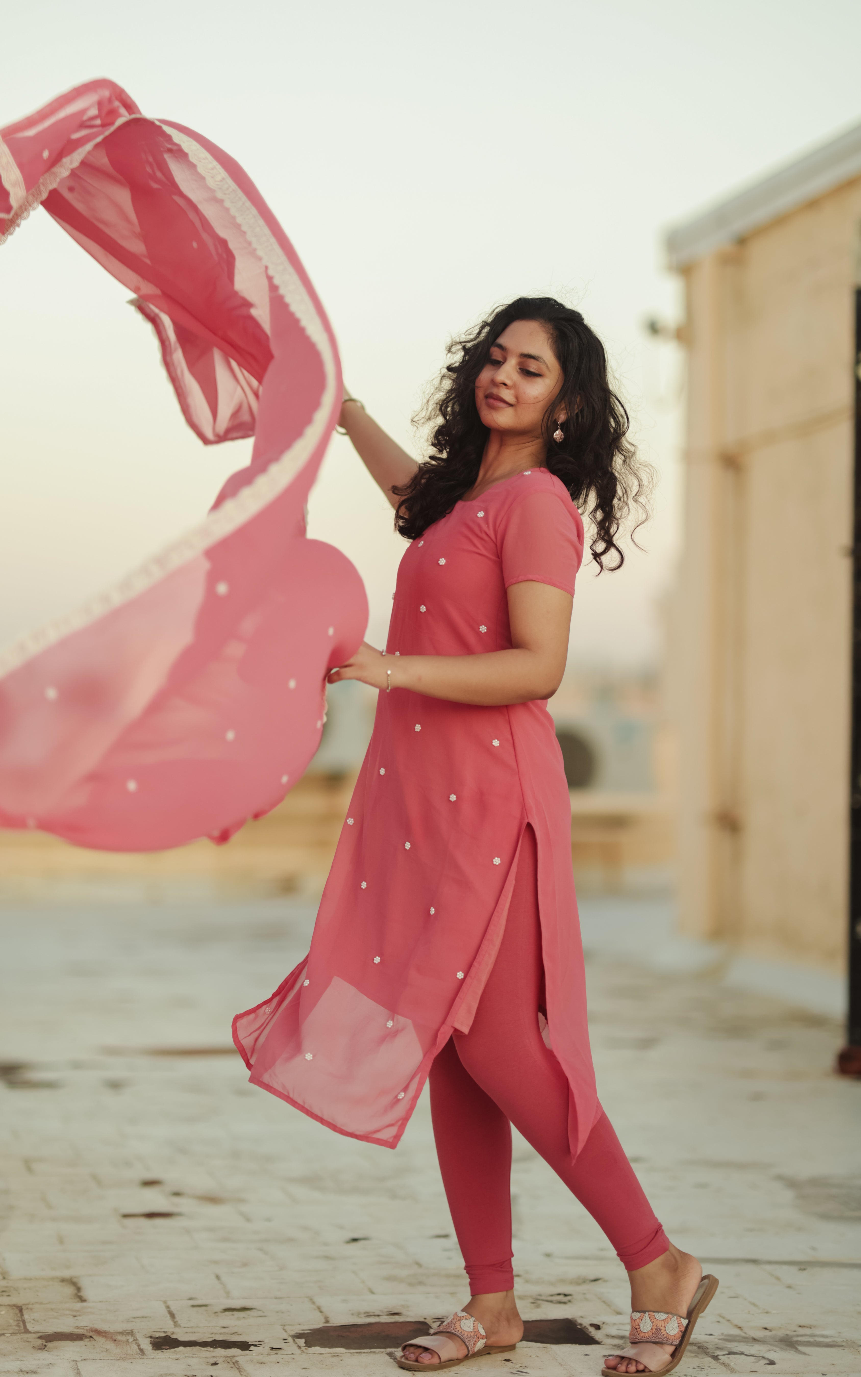 beads embroidered straight cut kurti with side slit