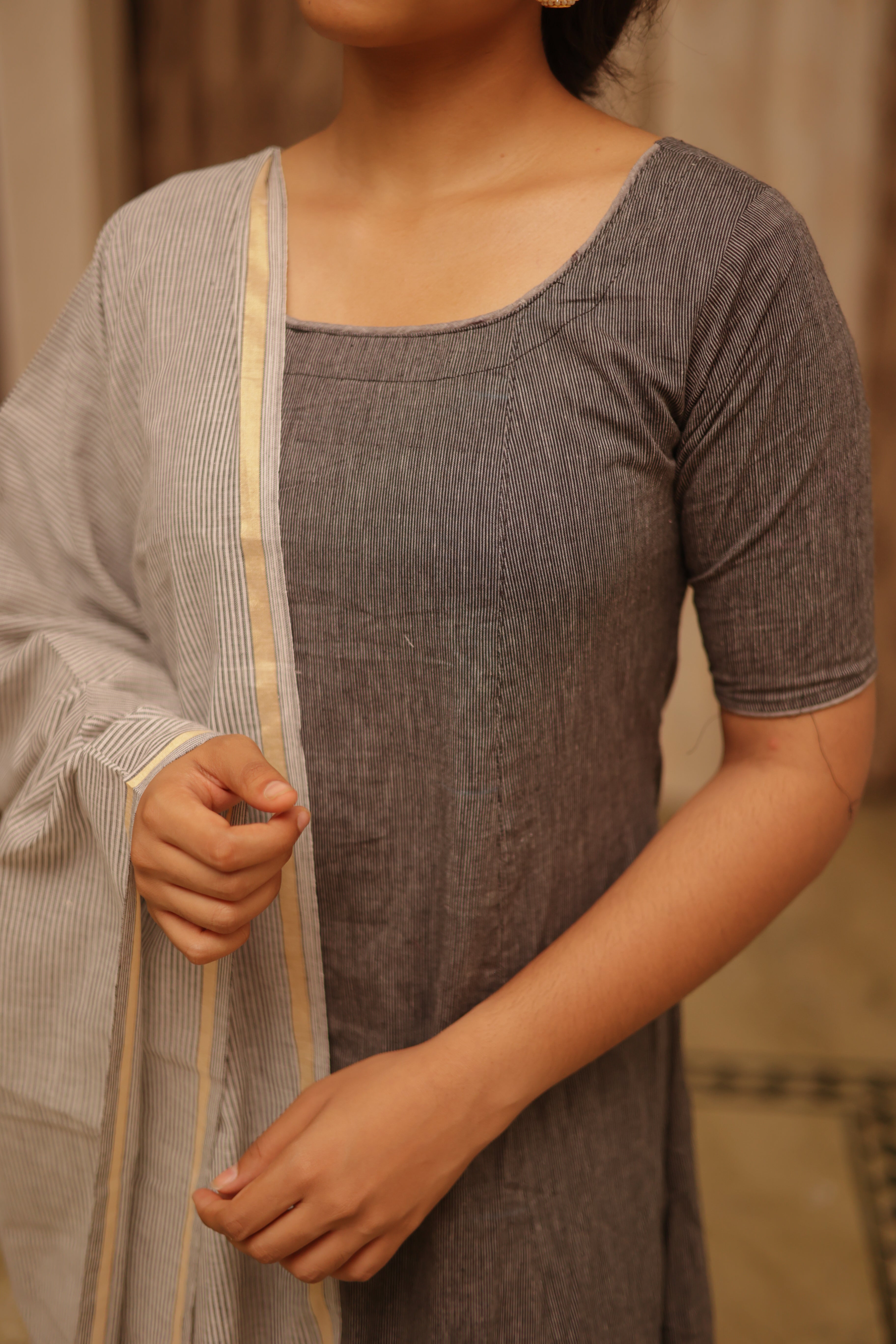 South Cotton fabric is ideal for warm weather, offering both style and comfort, color combination of sandal and brown