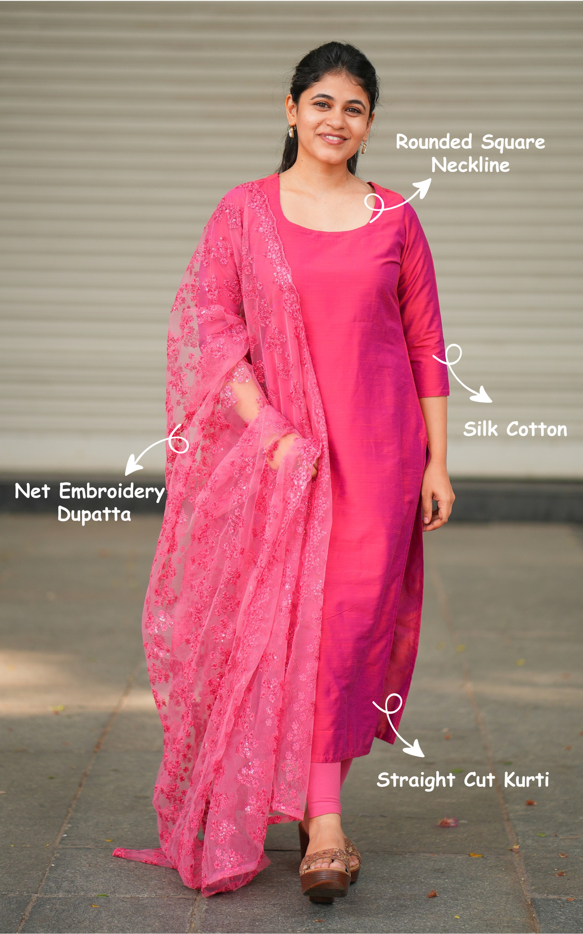 Kannukkul Nilavu Pink  (Kurti+Dupatta)