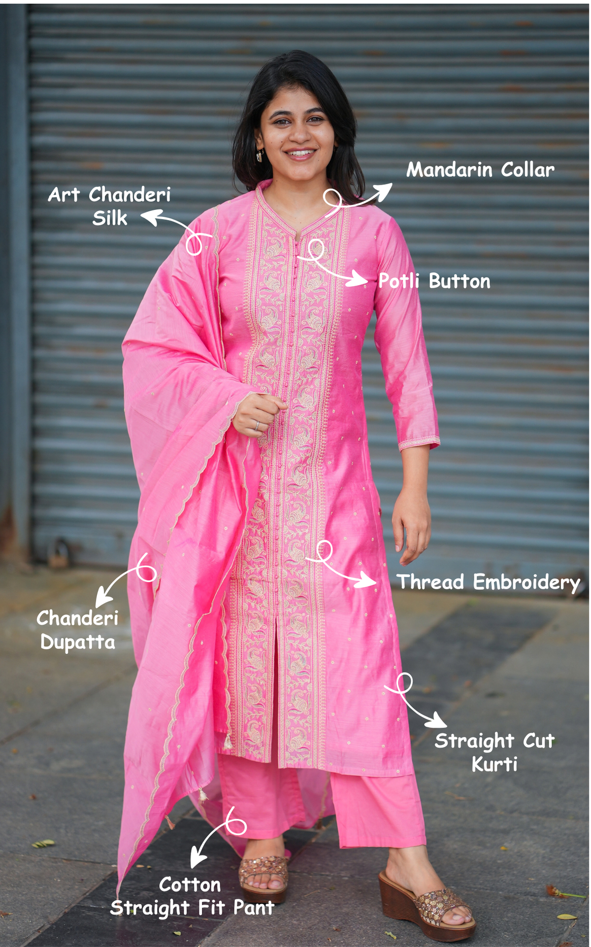Ashmika Dusty Pink (Kurti+Pant+Dupatta)