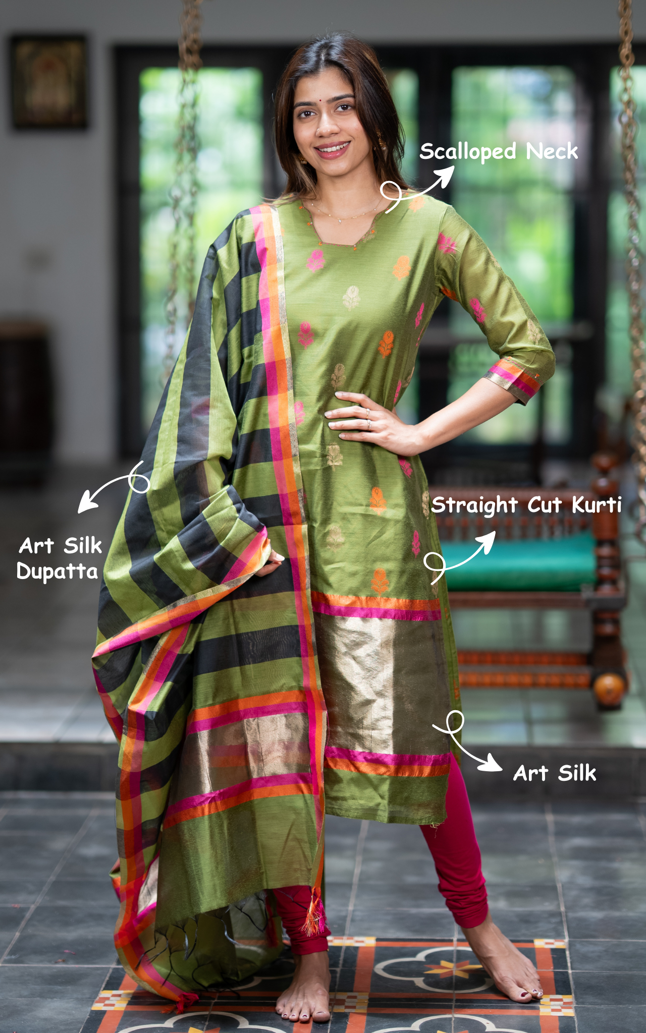 Nalavenba Mehandi Green (Kurti+Dupatta)