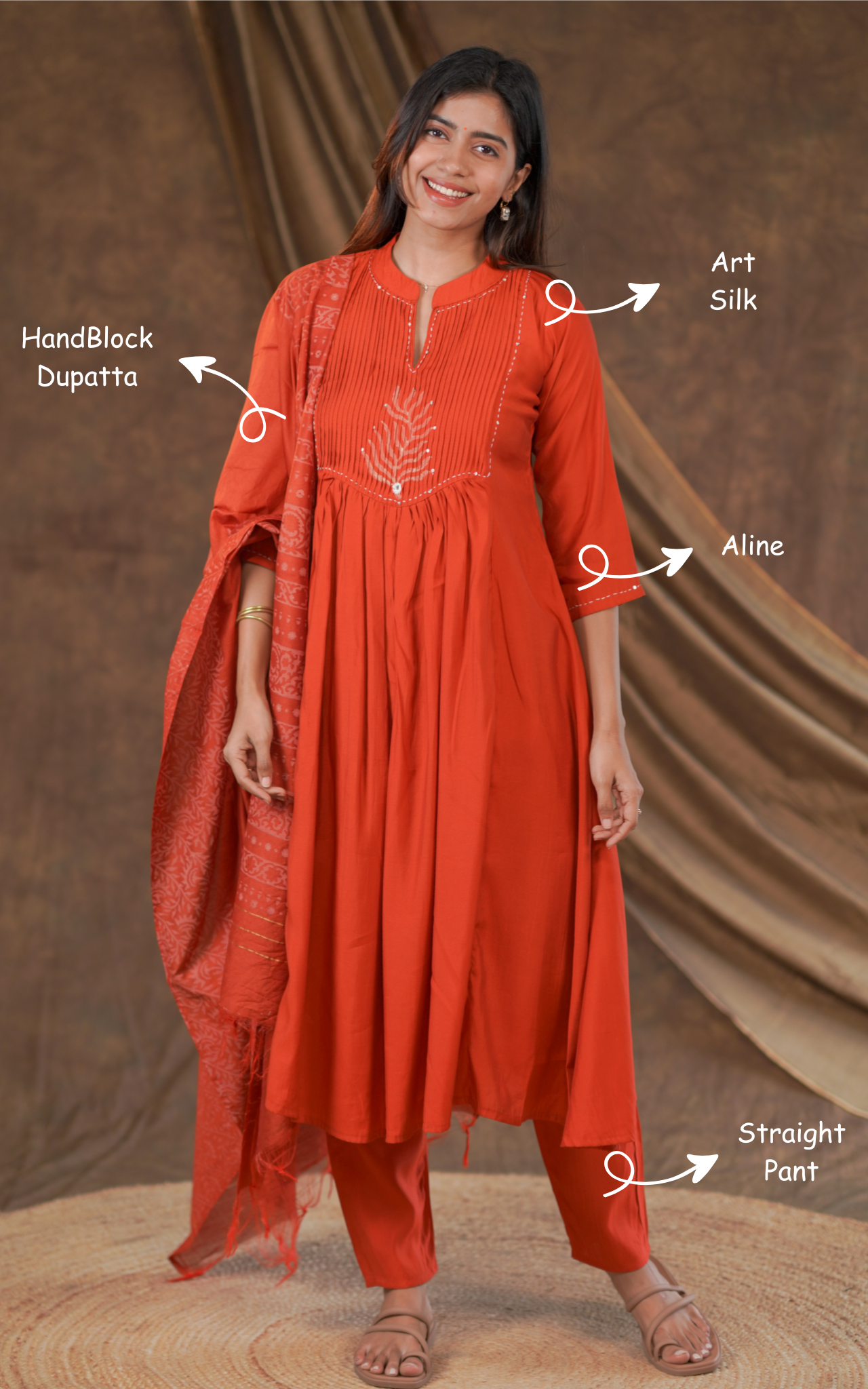 Gamini A Handblock (Kurti+Pant+Dupatta)