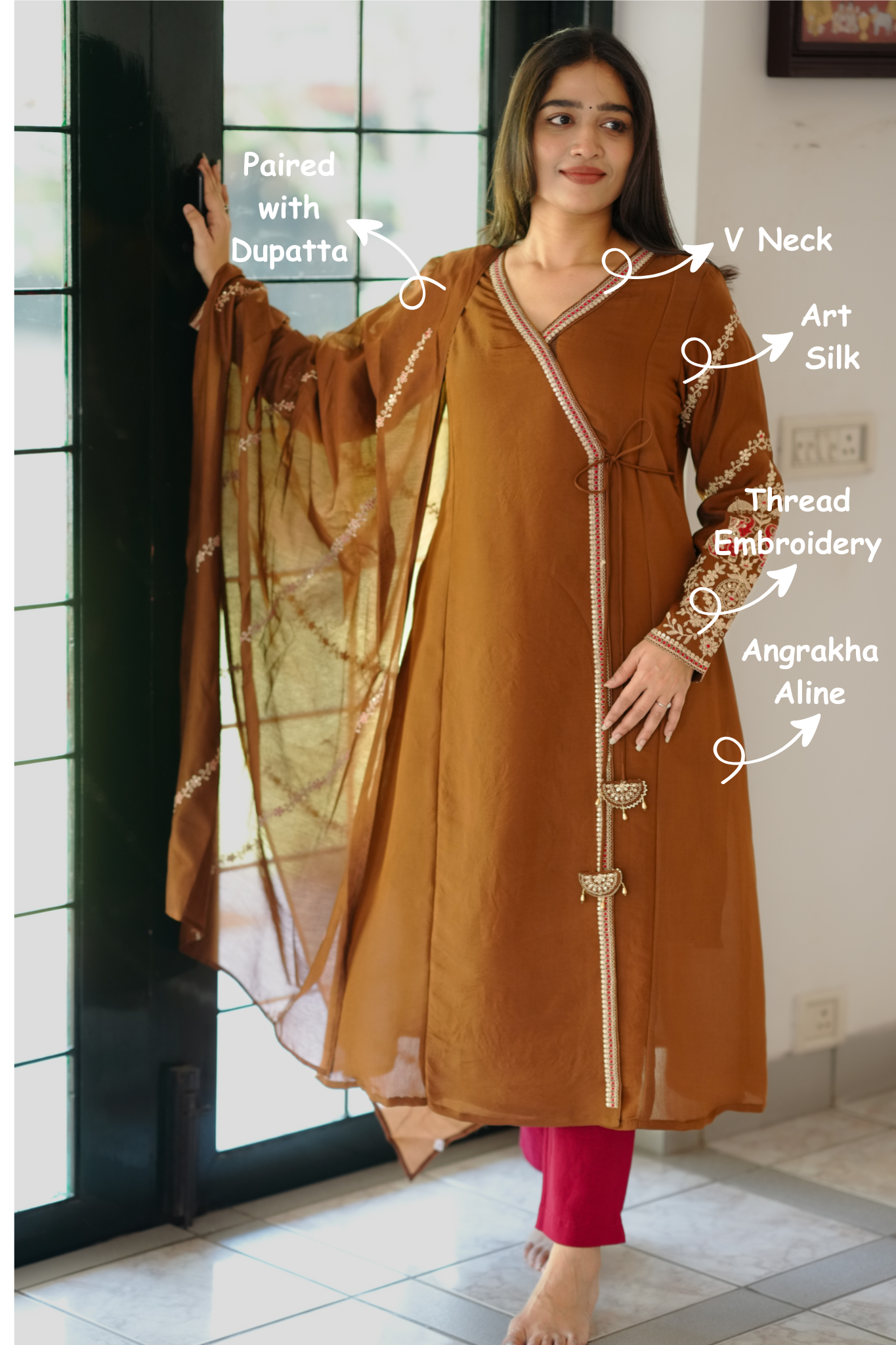 Brown festive kurti with dupatta