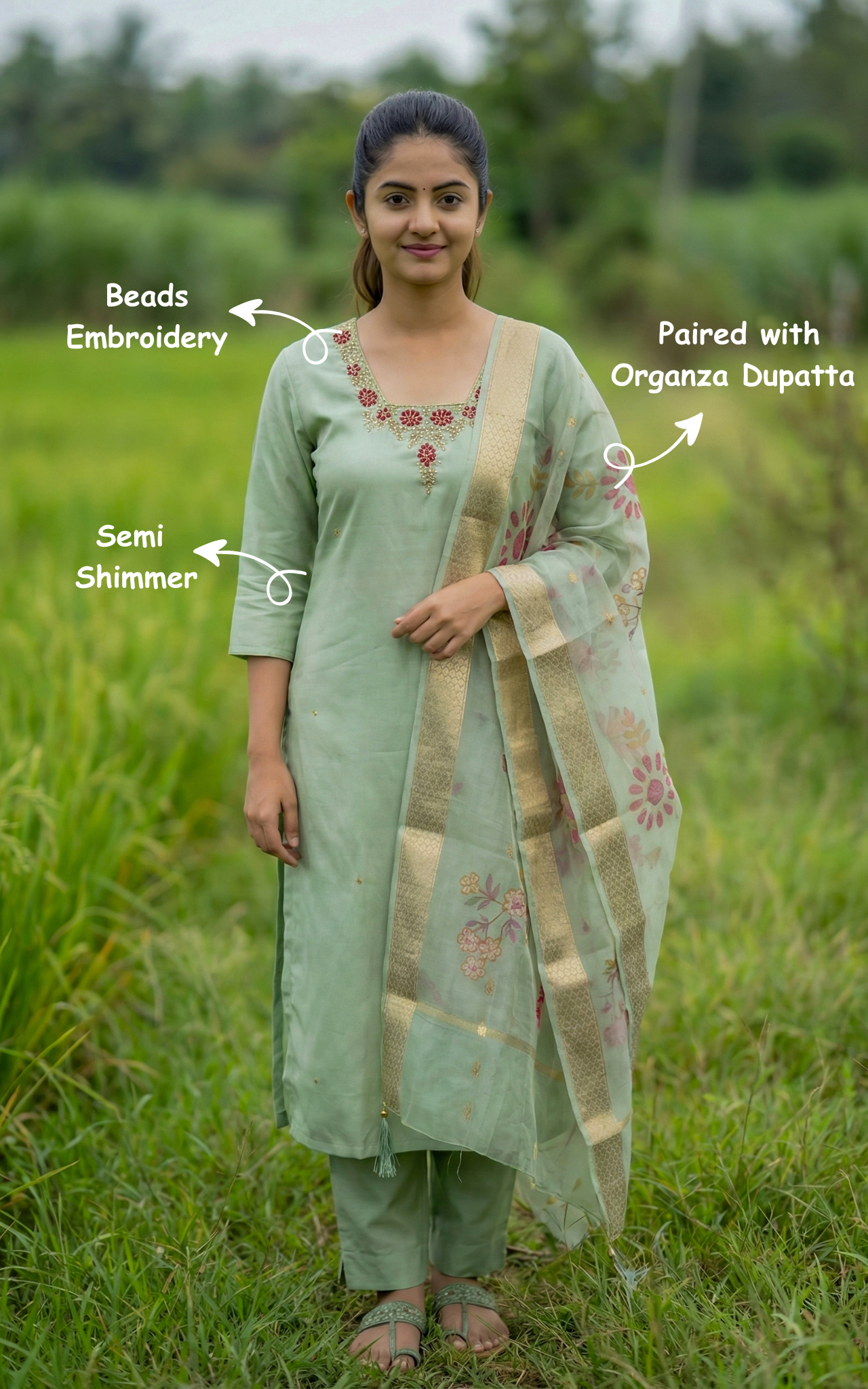 Beads embroidery kurti sets