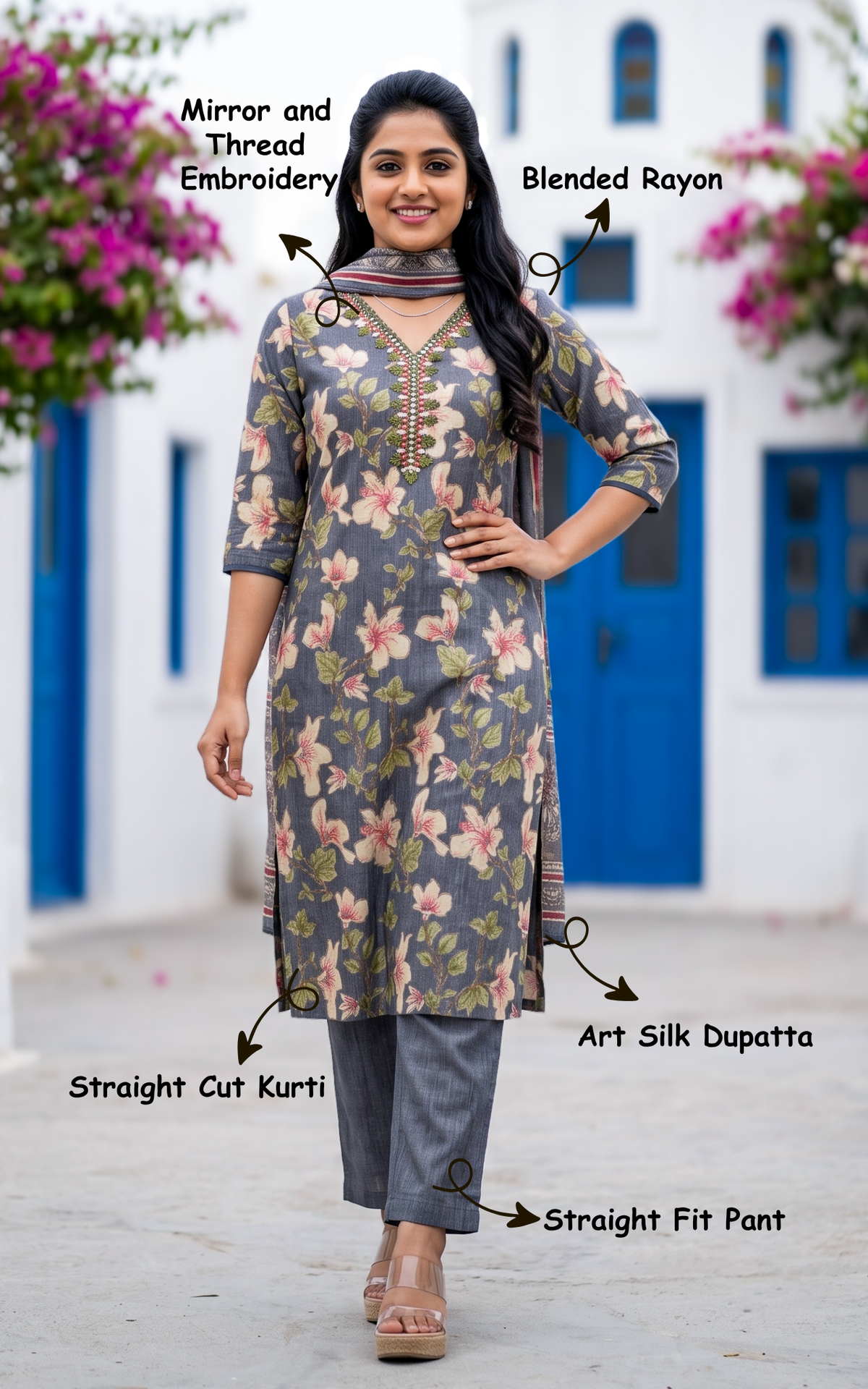 Bhavita Grey (Kurti+Pant+Dupatta)