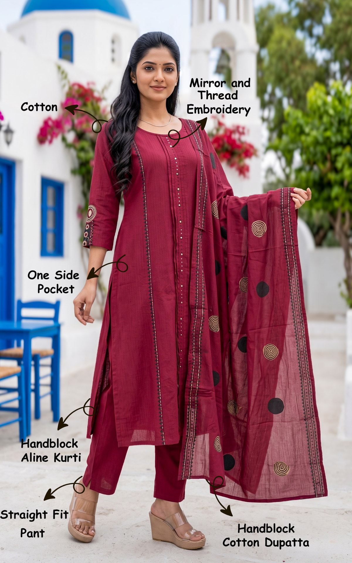 Sevanthi Handblock (Kurti+Pant+Dupatta)