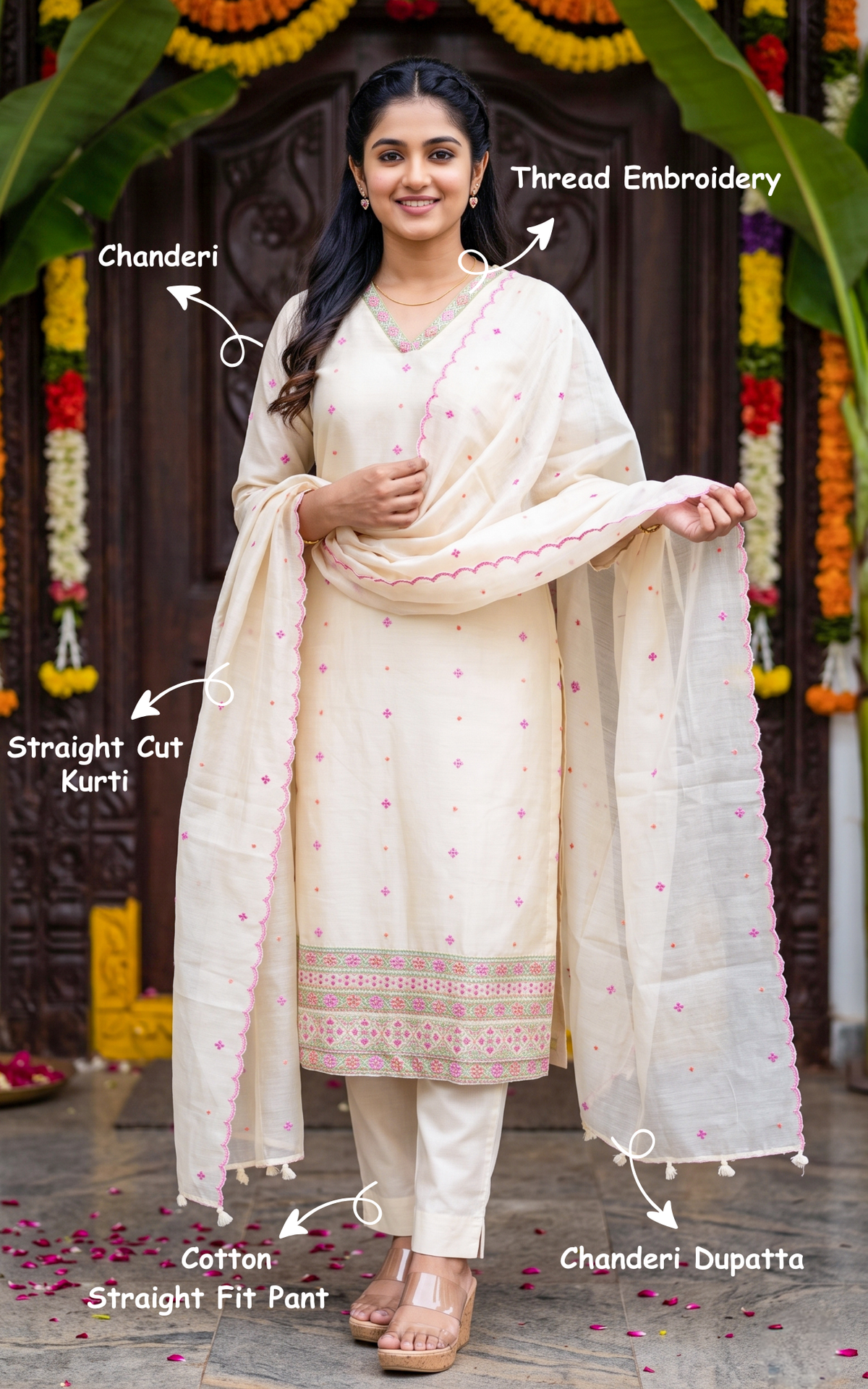 Ivory Chanderi Traditional Kurti Set for Women