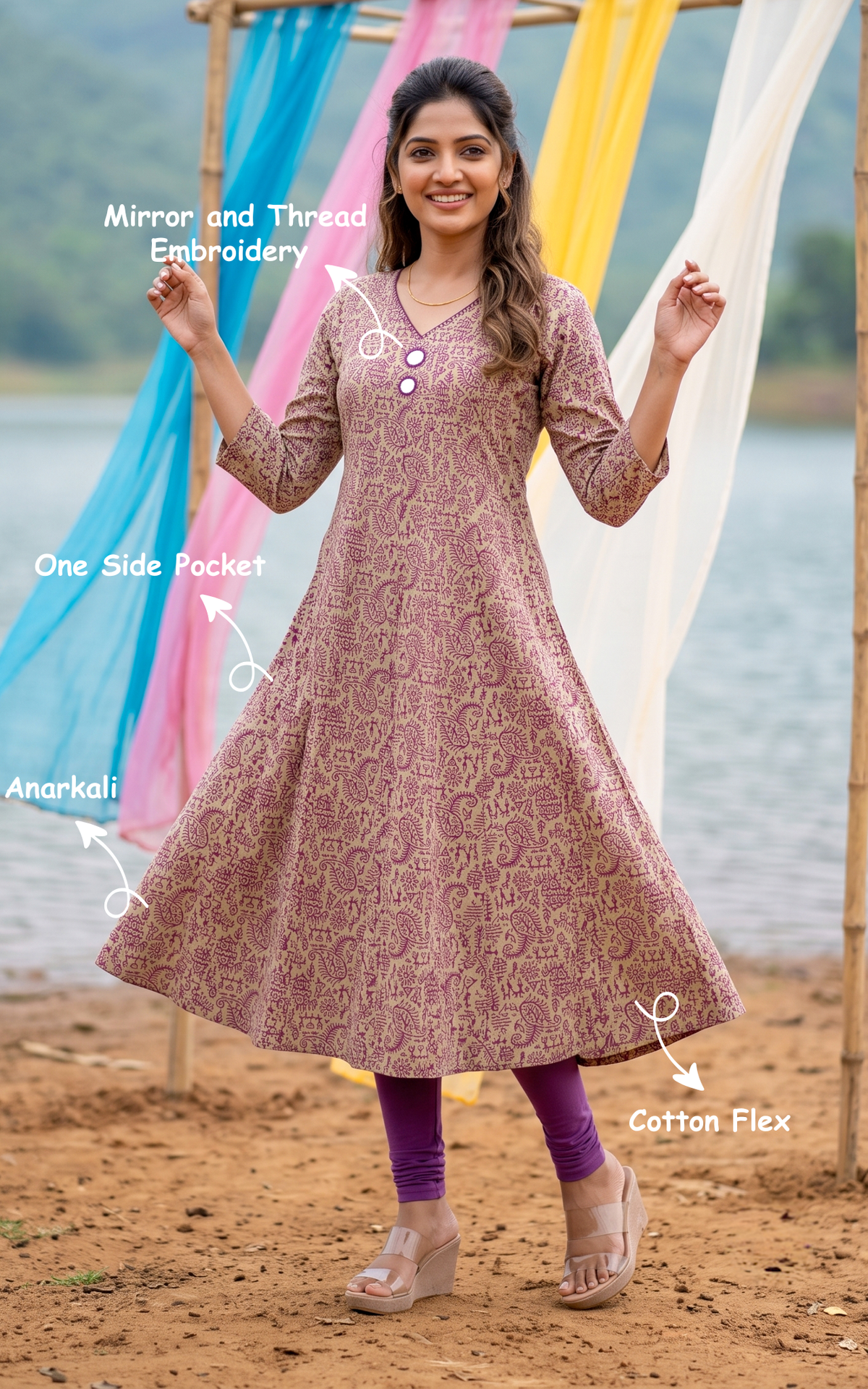 Burgundy Cotton Flex Designer Anarkali Kurti for Women