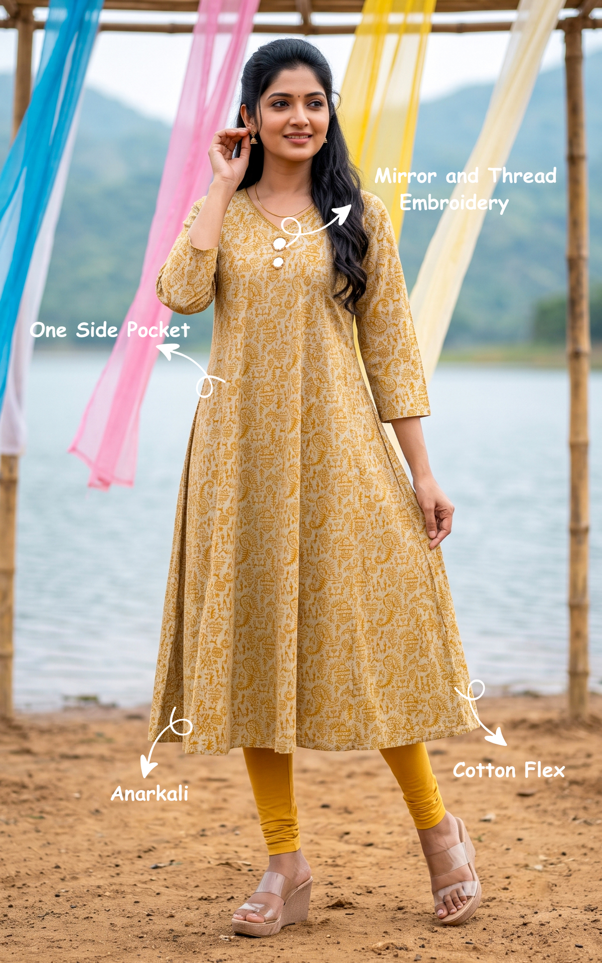 Mustard Cotton Flex Elegant Anarkali Kurti for Women
