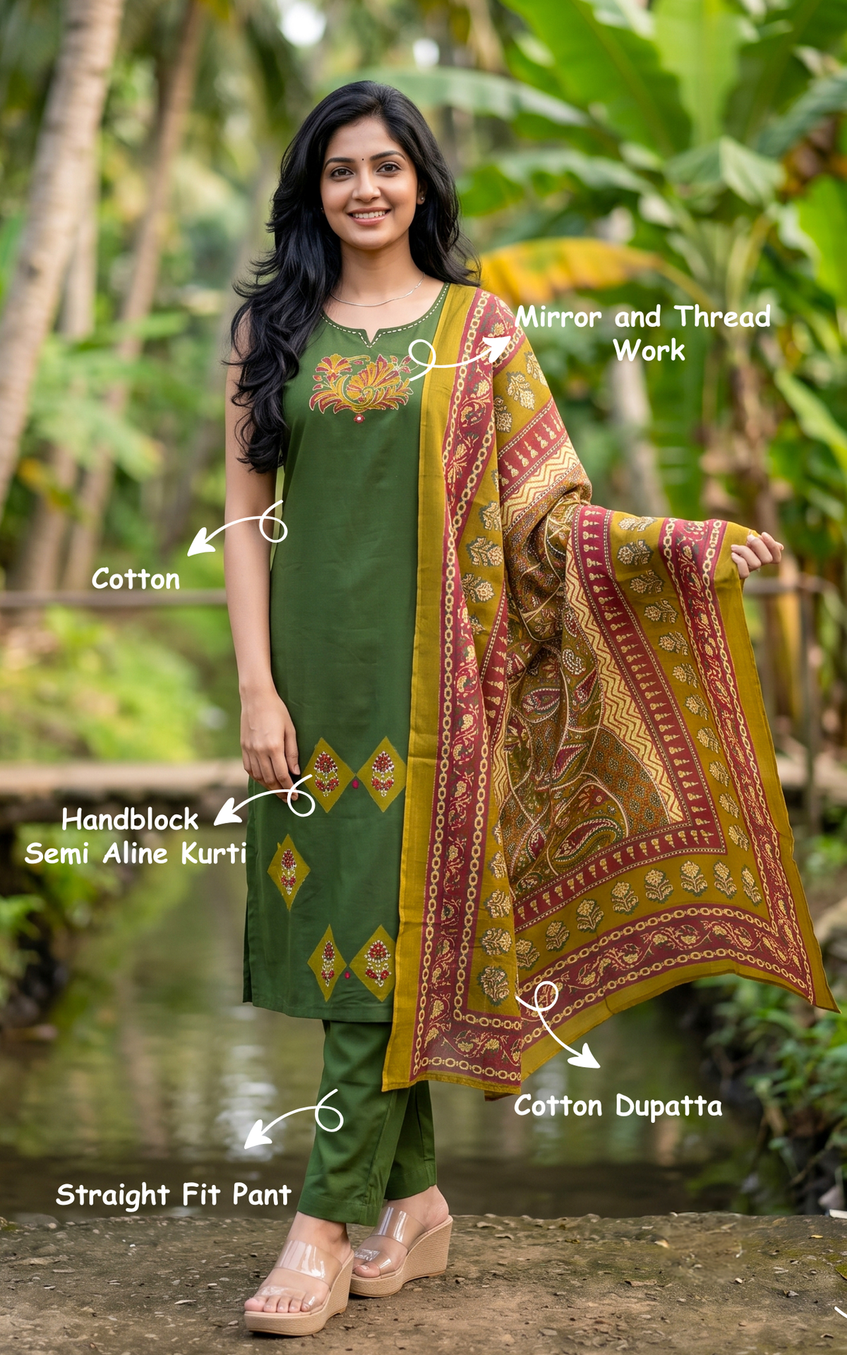 Vishalini Handblock (Kurti+Pant+Dupatta)