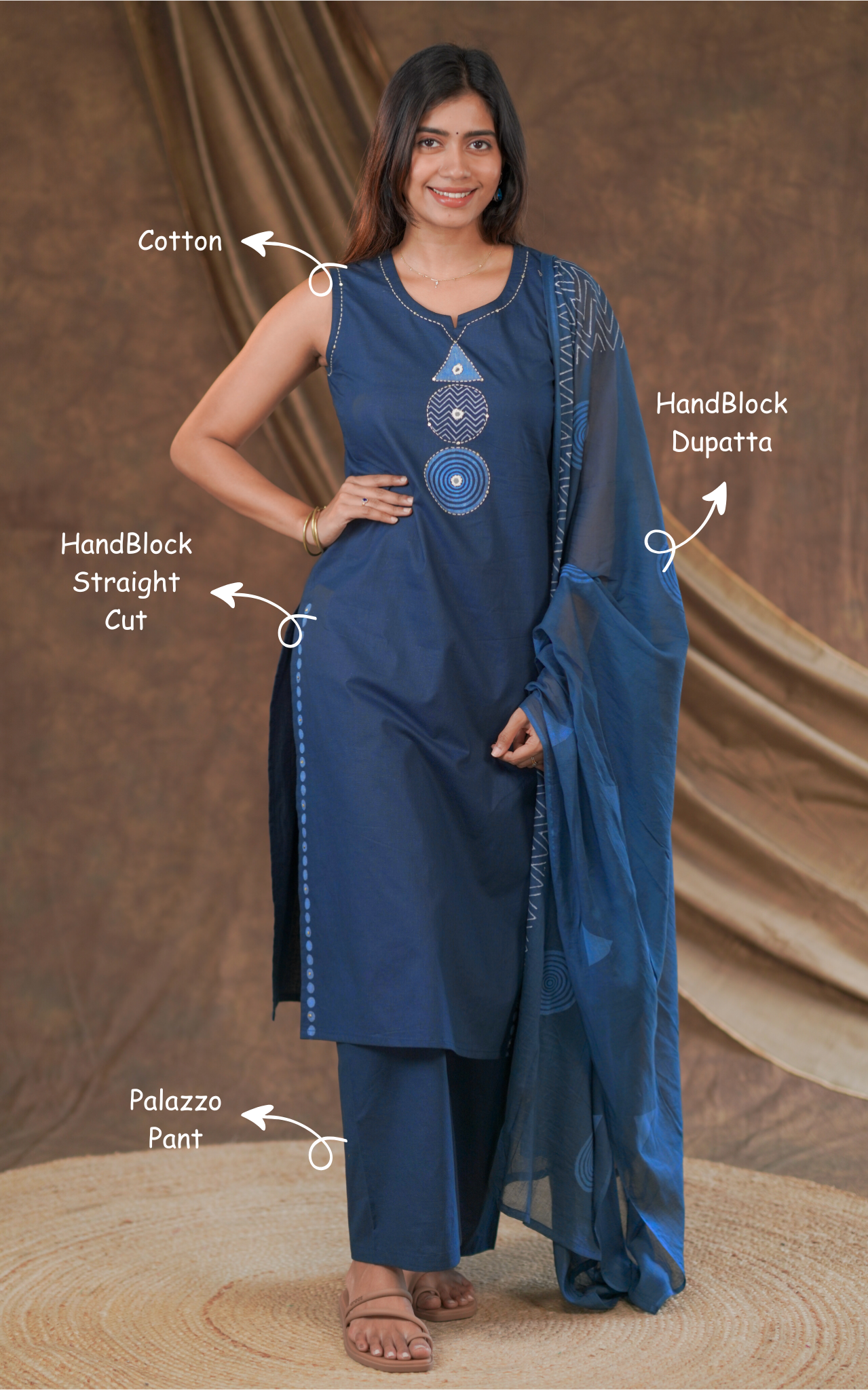 Ganga Handblock (Kurti+Pant+Dupatta)