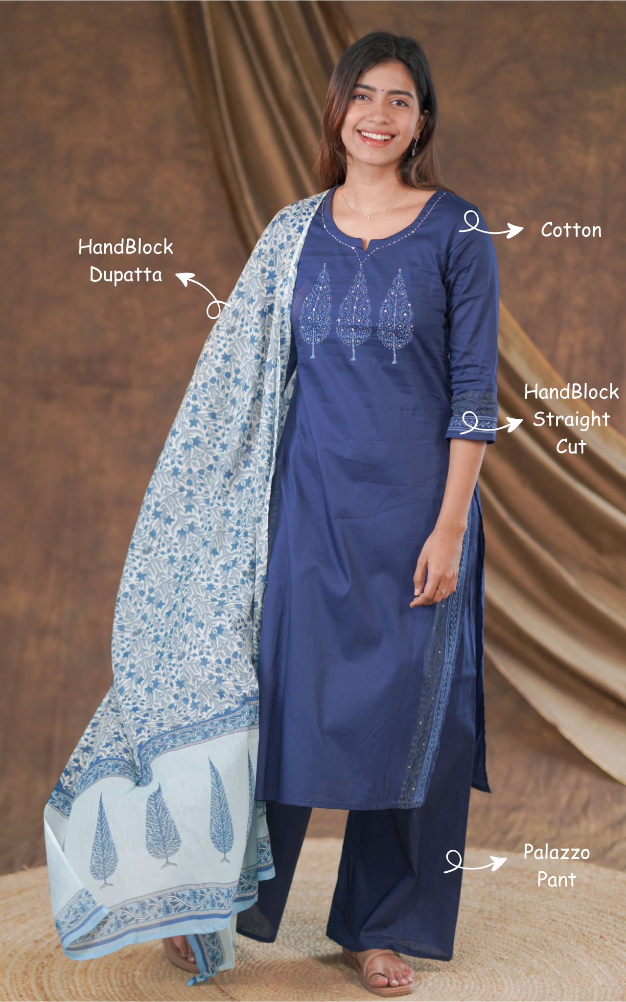 Krithi Handblock (Kurti+Pant+Dupatta)