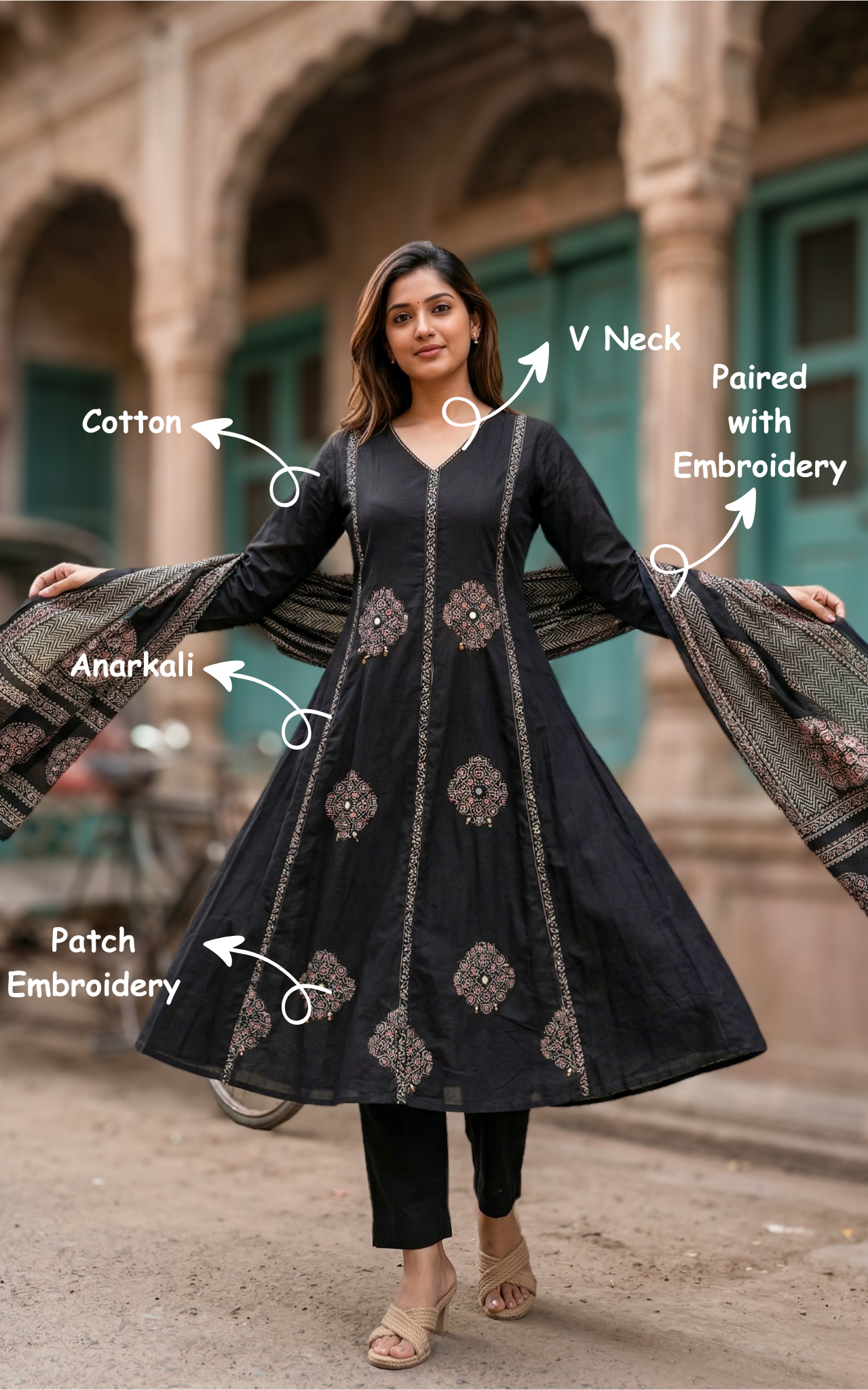 Elegant black Anarkali kurti for women