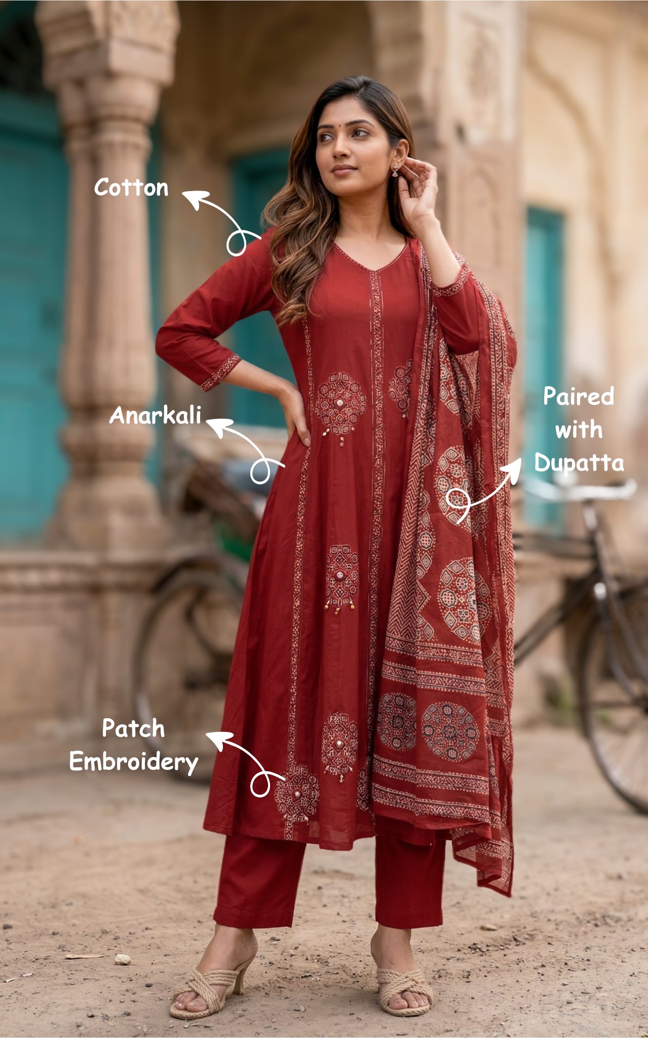 Cotton Anarkali kurti with dupatta for women