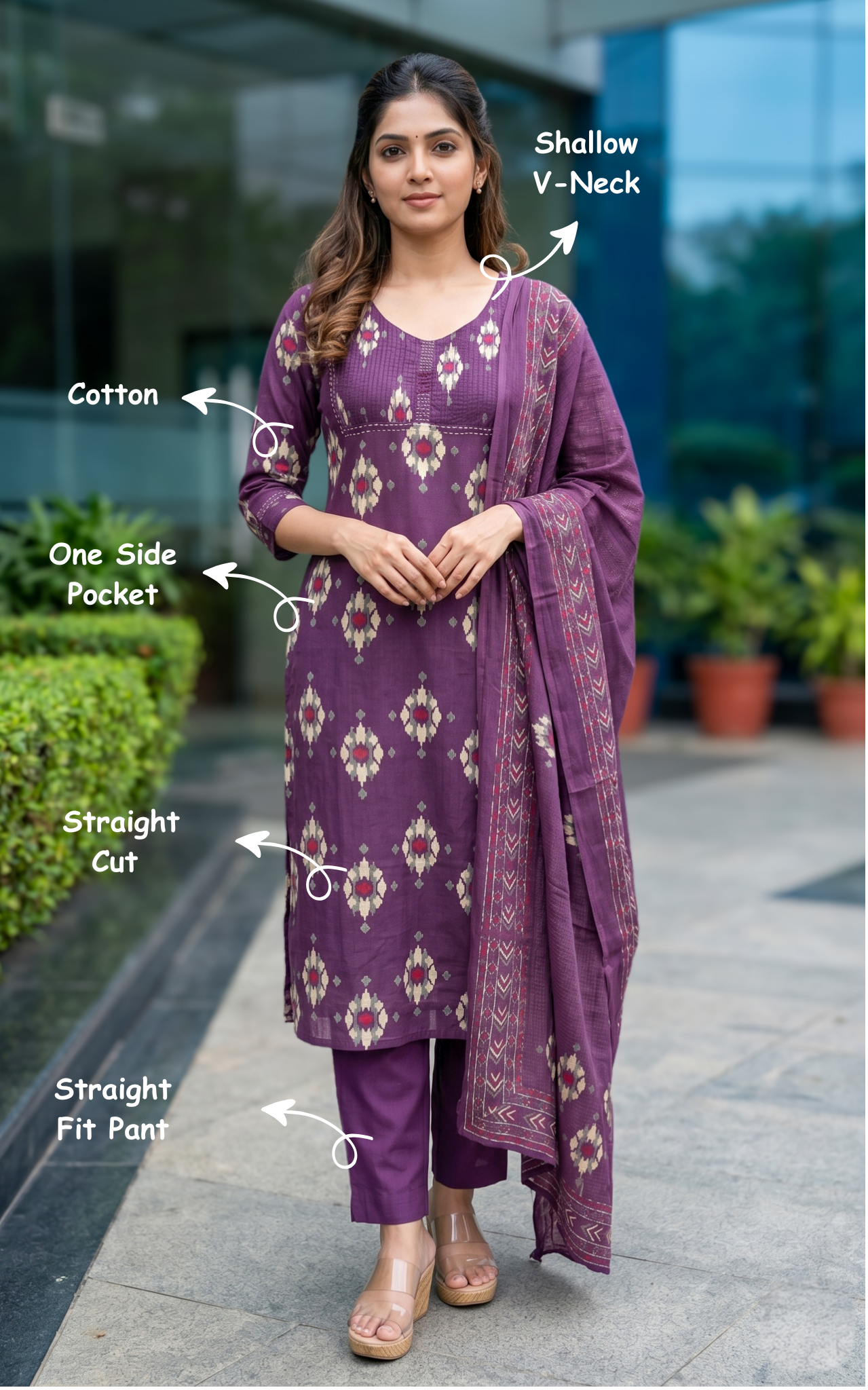 Moulika Violet (Kurti+Pant+Dupatta)