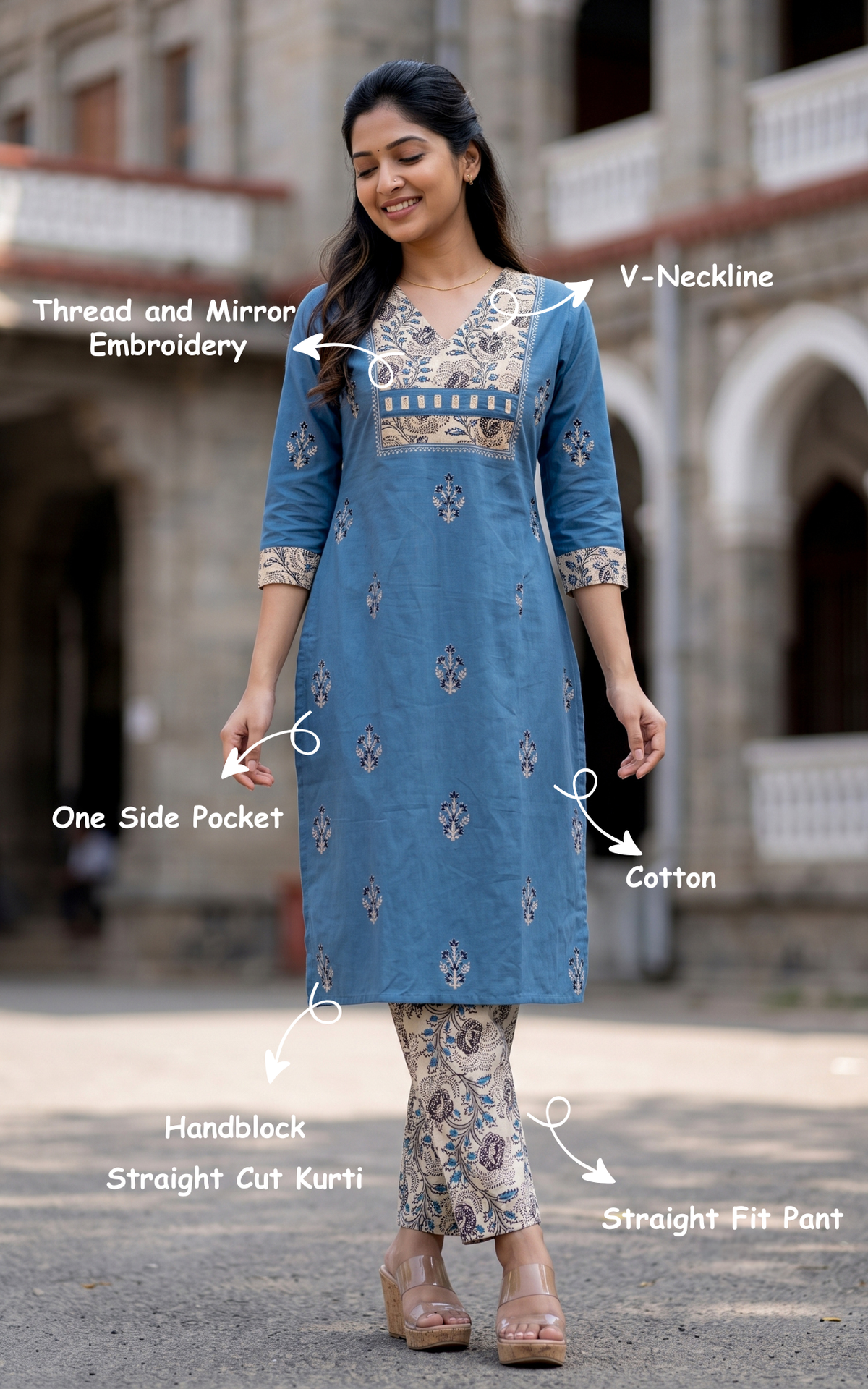 Vedhika Blue (Kurti+Pant)