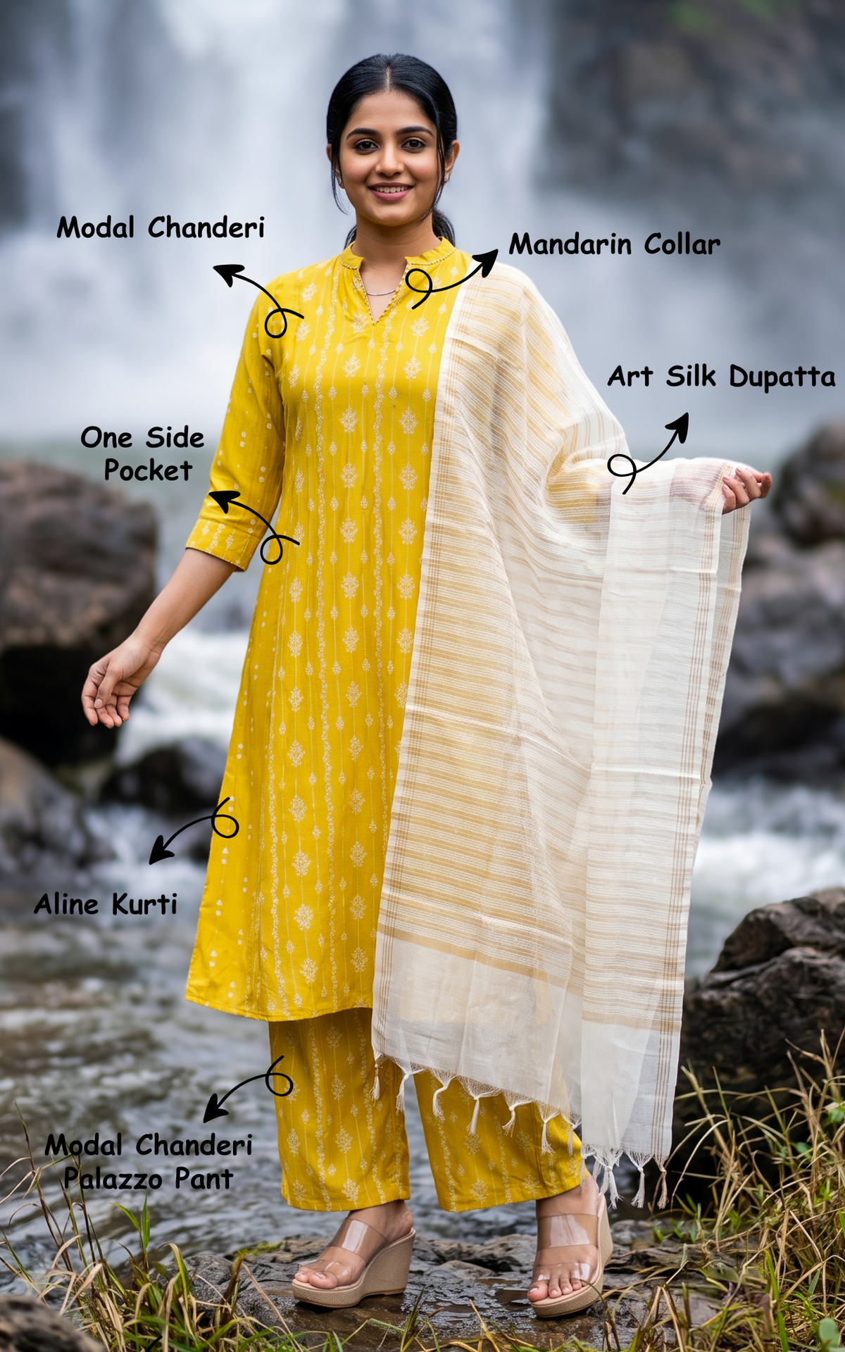 Piraimadhi Mustard Yellow (Kurti+Pant+Dupatta)