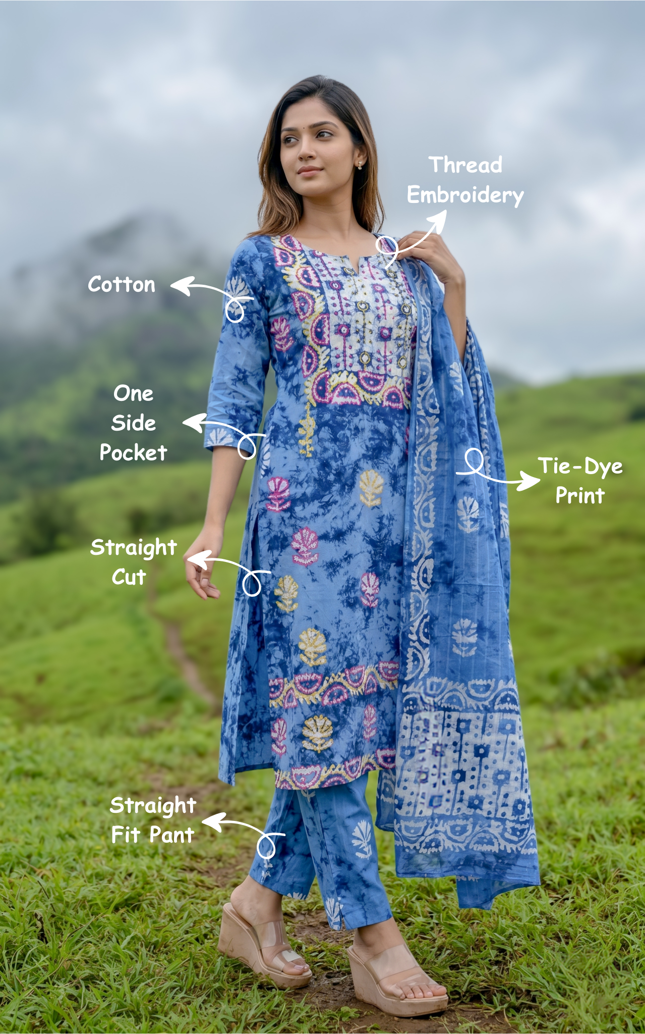 Merline B (Kurti+Pant+Dupatta)