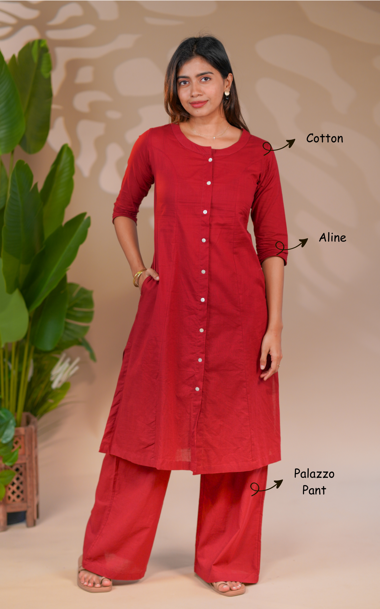 Vikashini Maroon (Kurti+Pant)