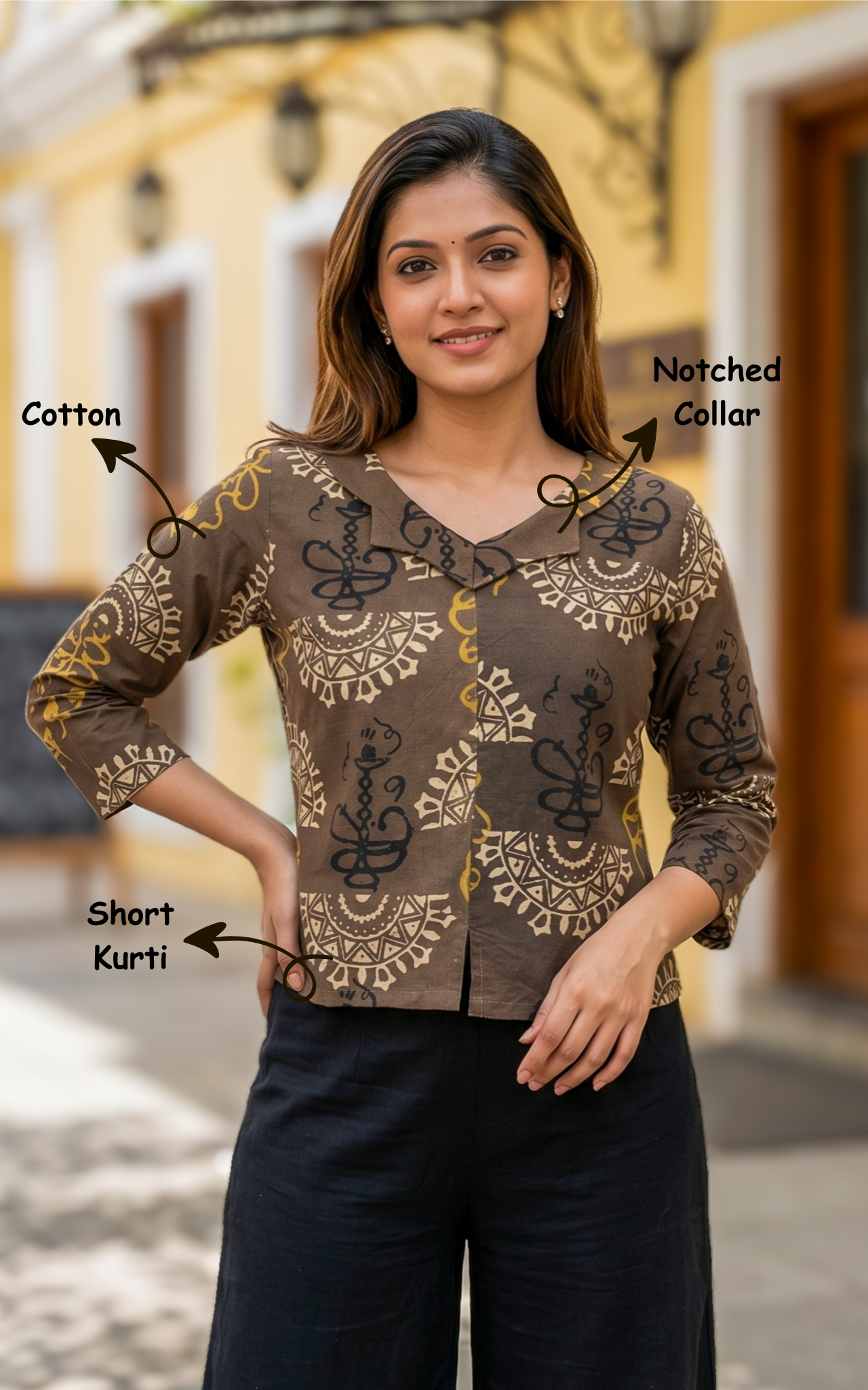 Short cotton kurti with collar neck for women