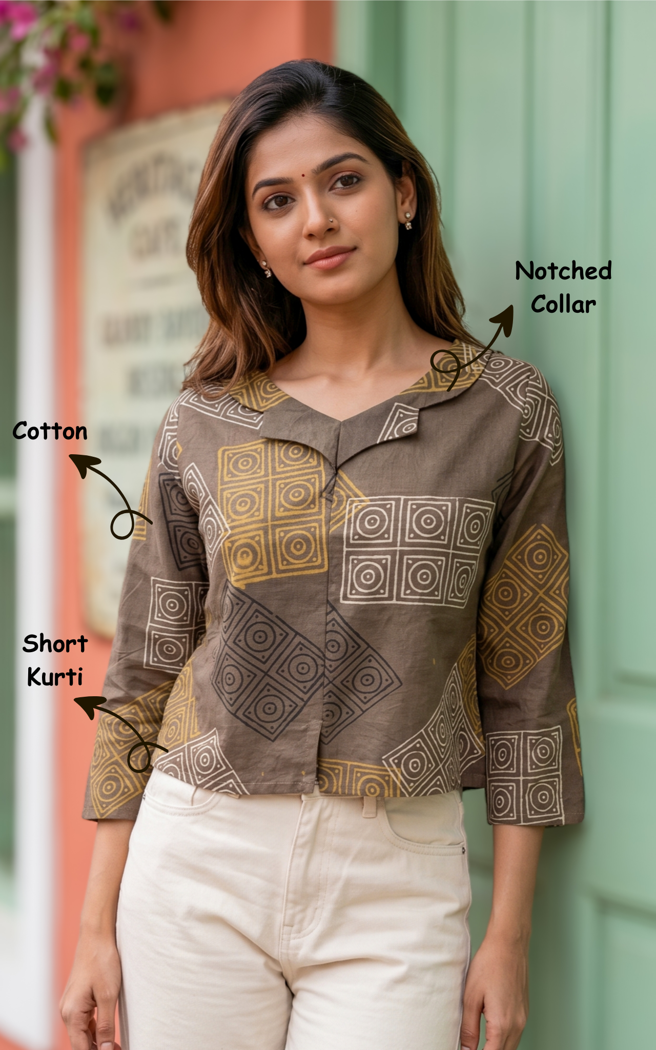 Short cotton kurti with collar neck for women