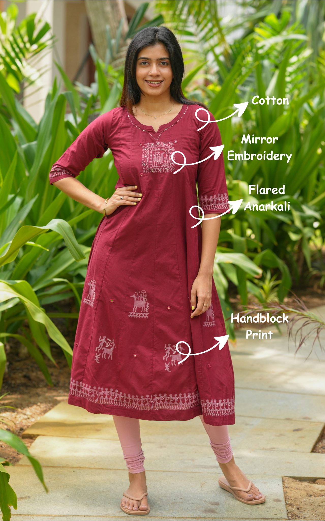  Instore – Handblock Printed Cotton Anarkali Kurti for Women – Ethnic Wear