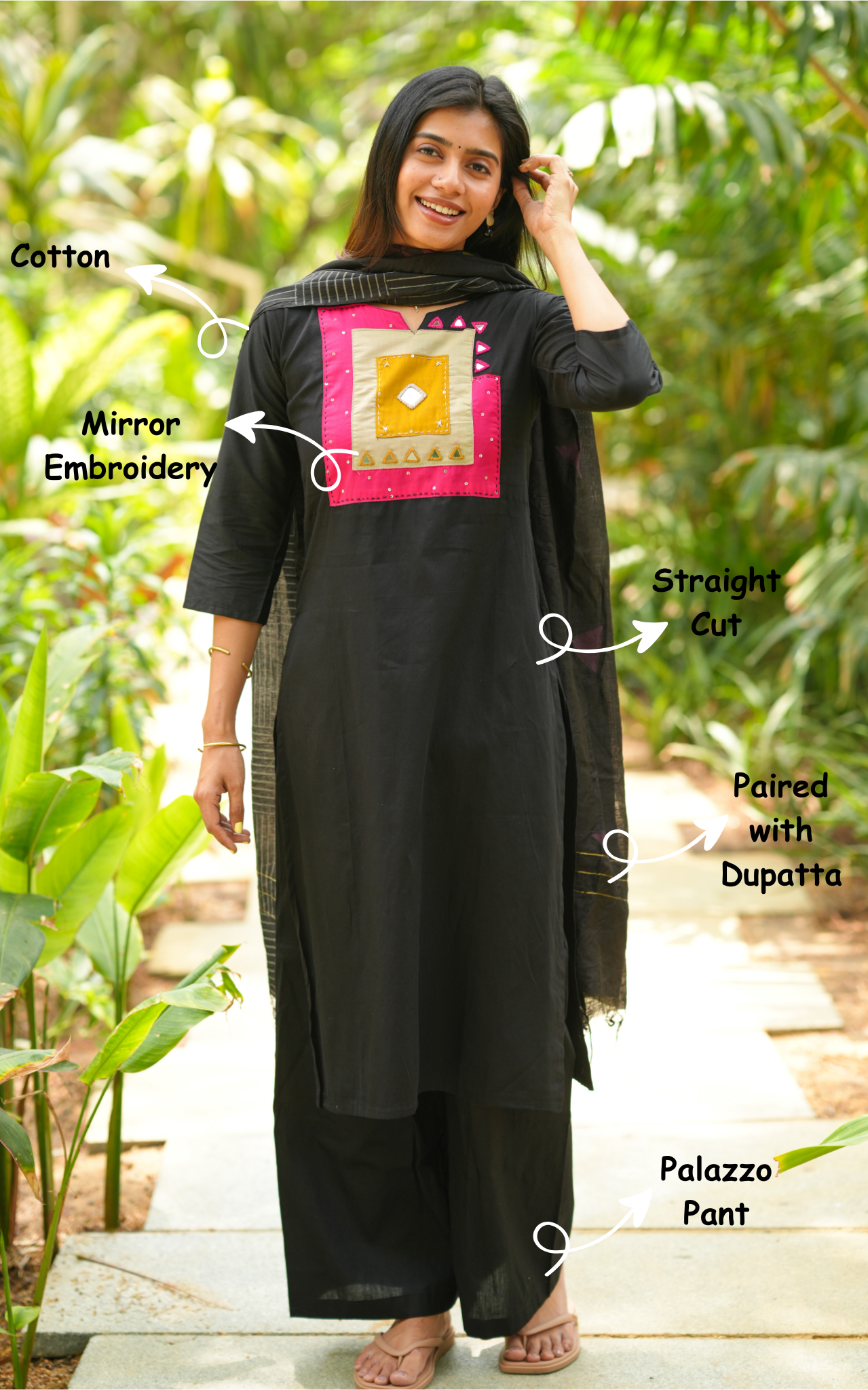 Instore – Black Cotton Kurti Set for Women – Handblock Printed – Ethnic Wear