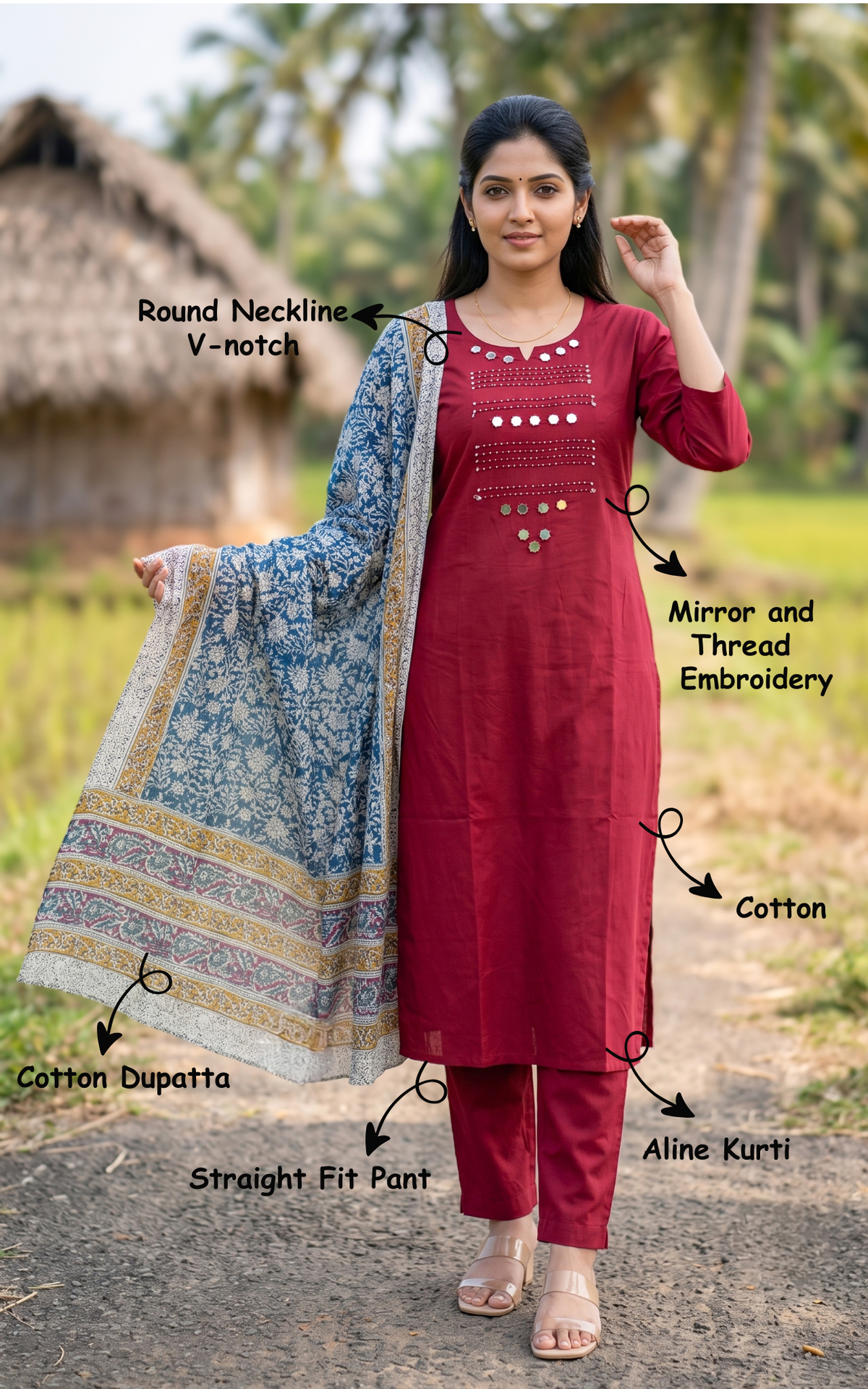 Vishmina Maroon (Kurti+Pant+Dupatta)