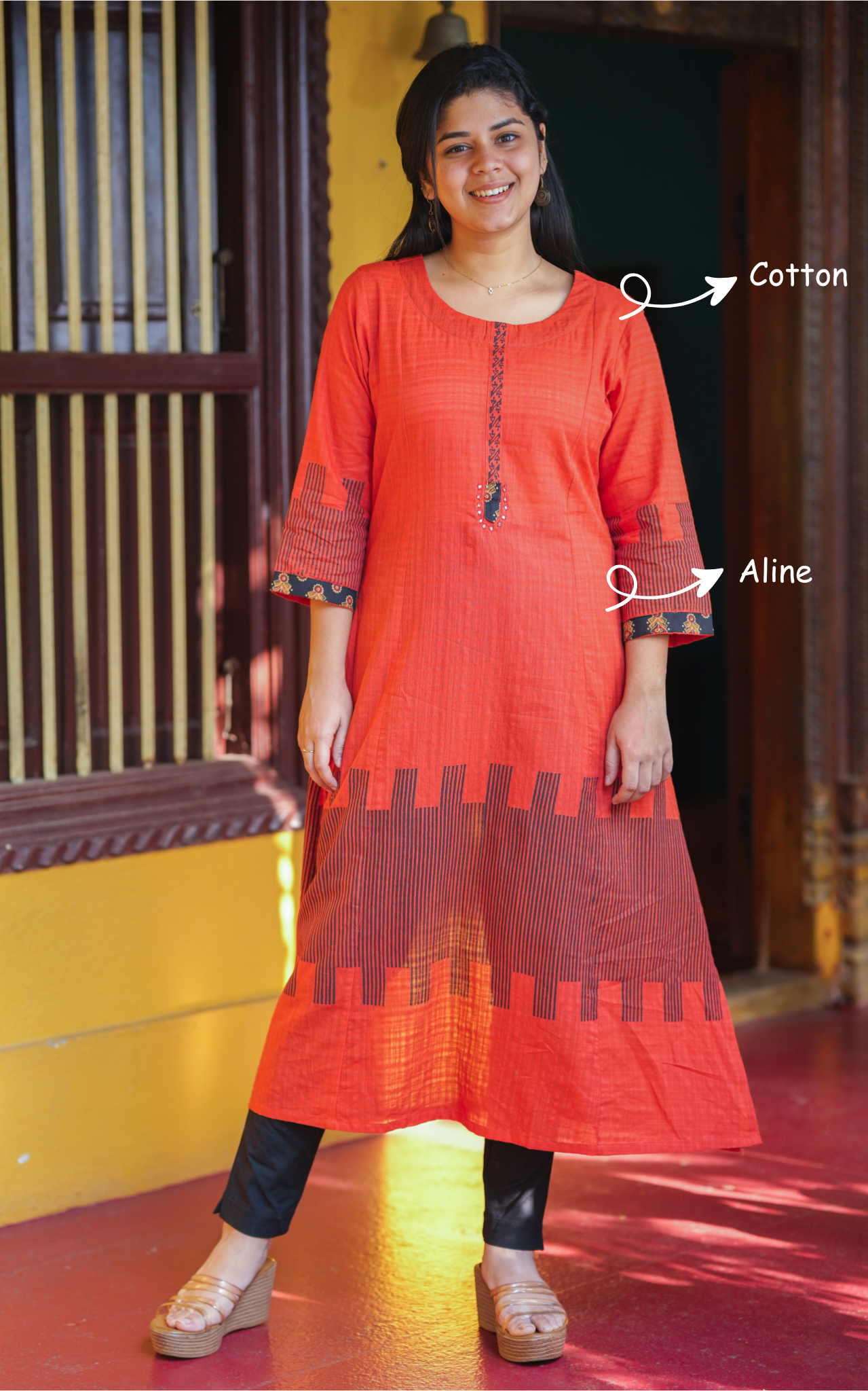 Instore – Orange Pavishiya Kurti for Women – Cotton – Indian Ethnic Wear
