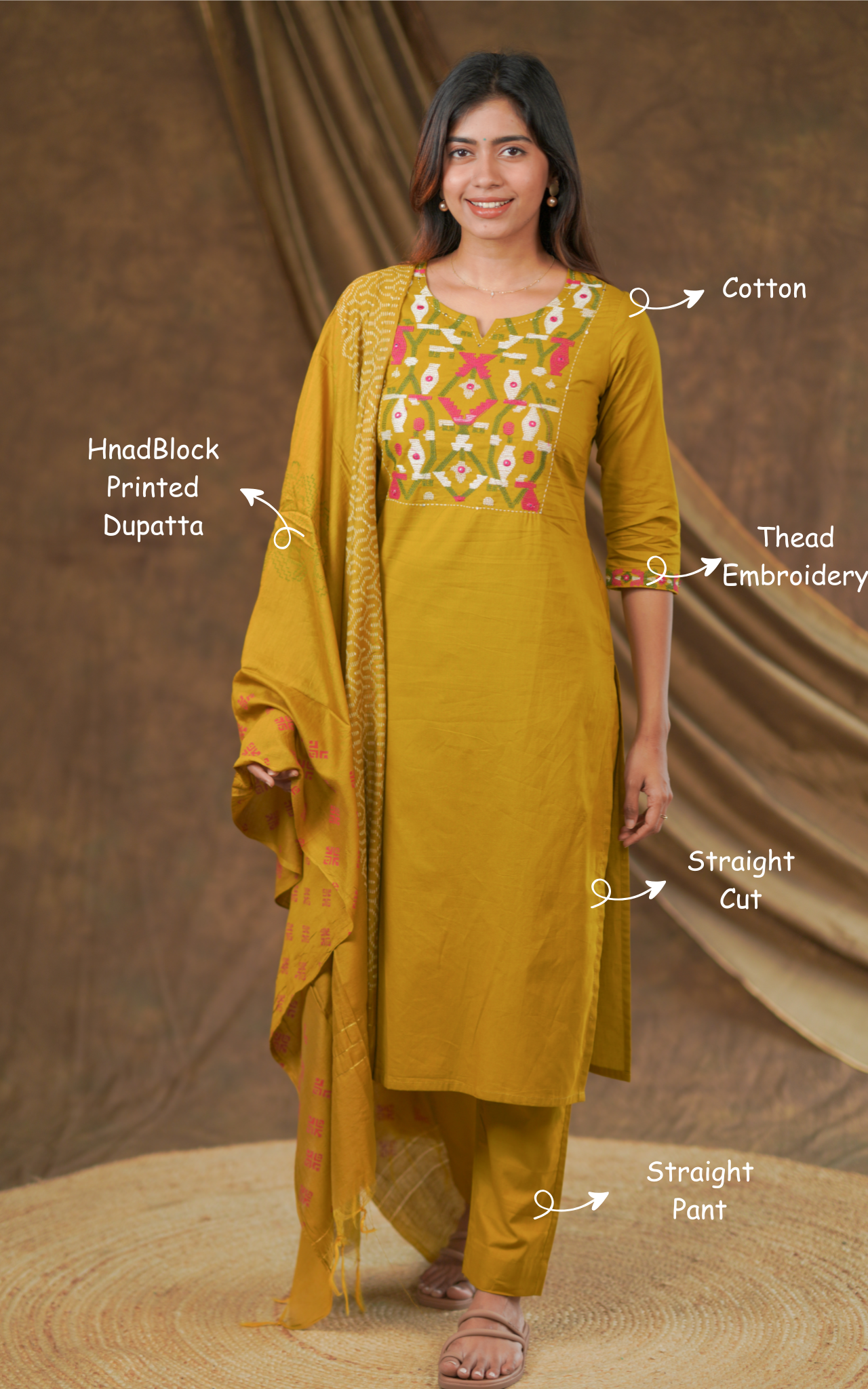 Poonthamizh A (Kurti+Pant+Dupatta)