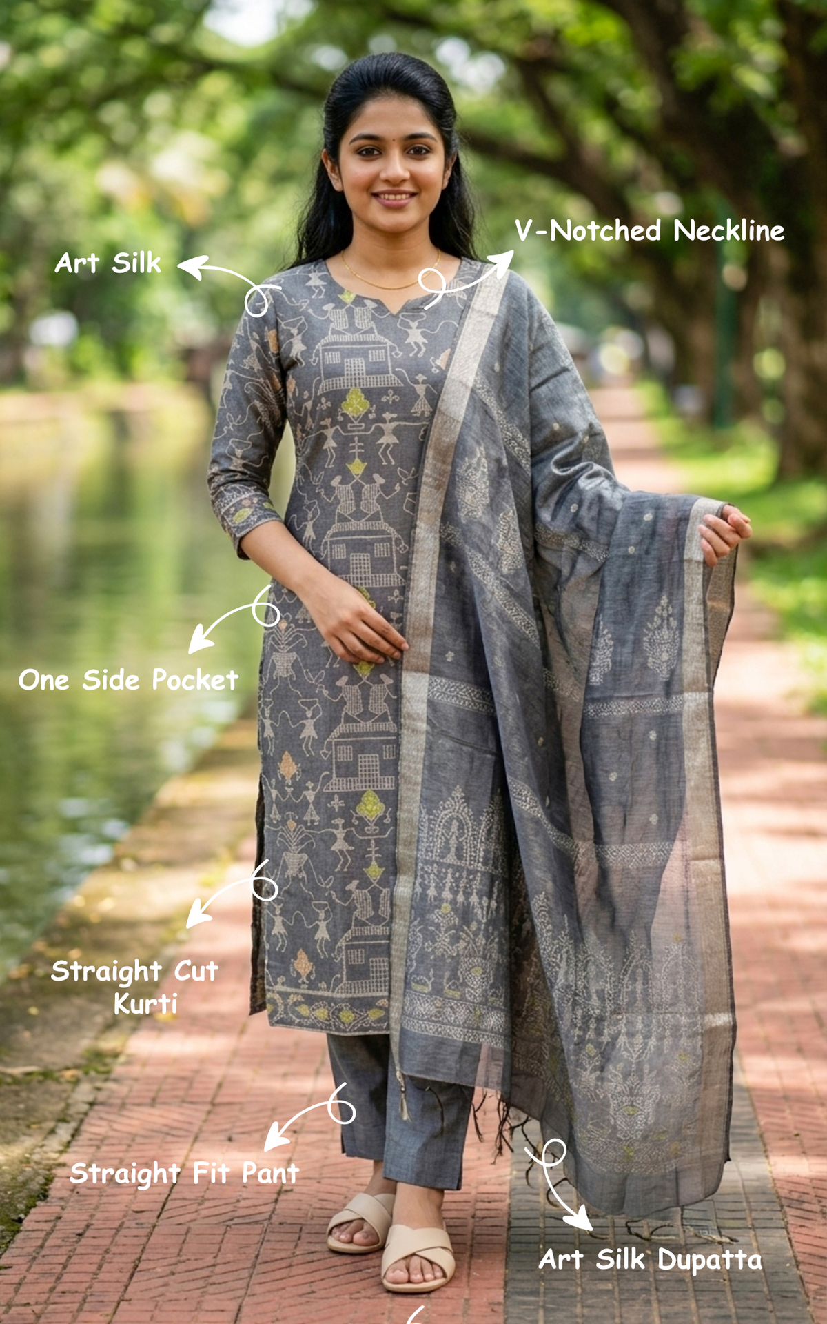 Farhana Dark Grey (Kurti+Pant+Dupatta)