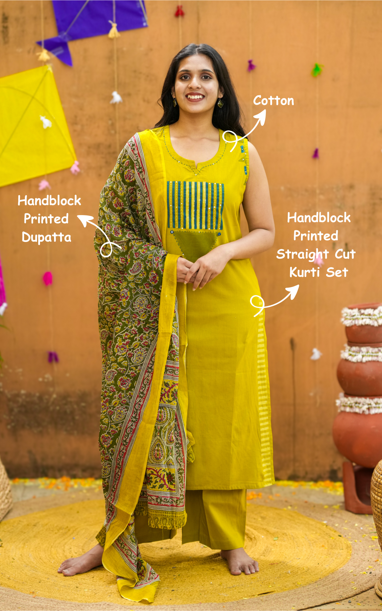 Kodimalar Handblock (Kurti+Pant+Dupatta)