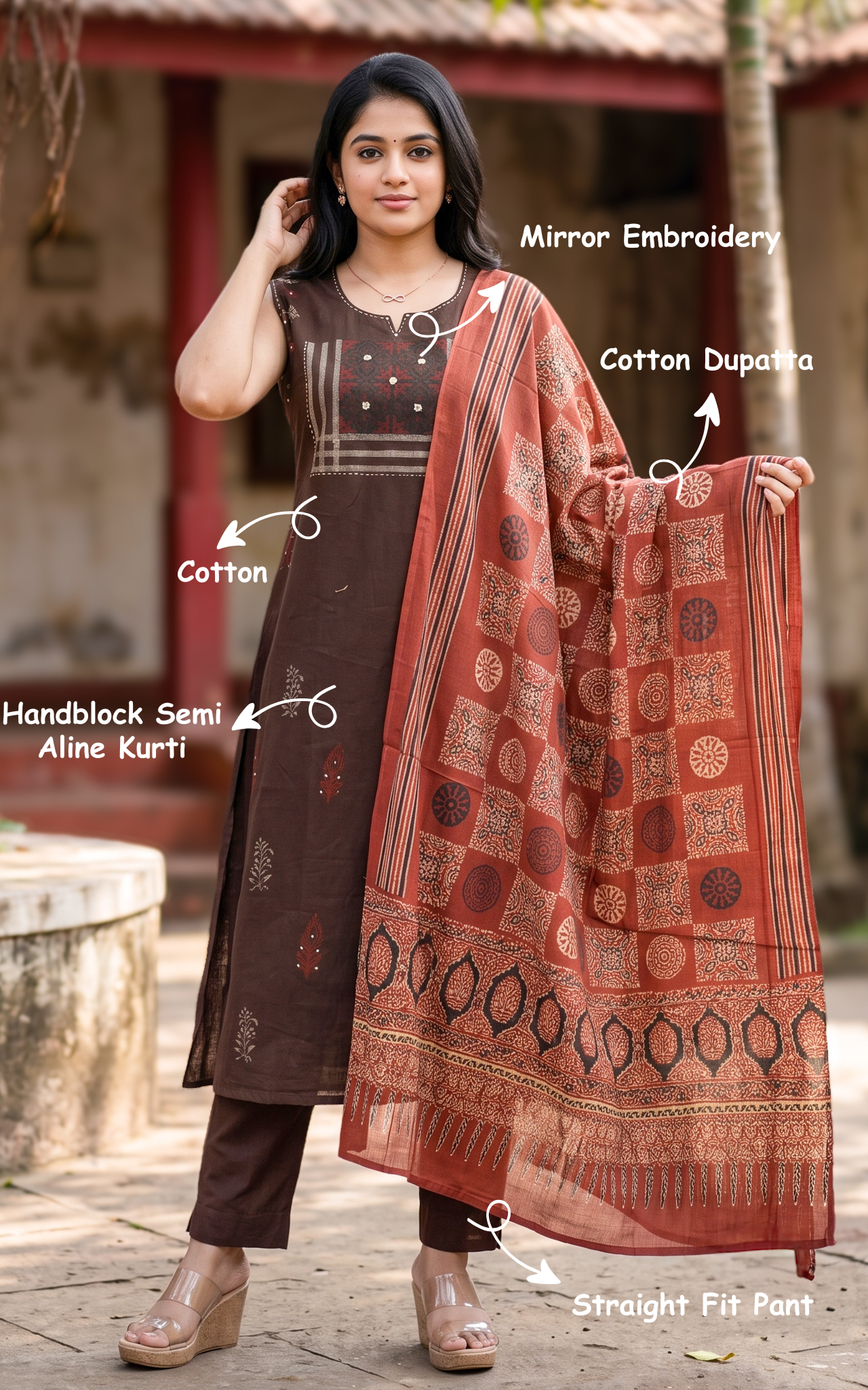 Vihana Handblock (Kurti+Pant+Dupatta)