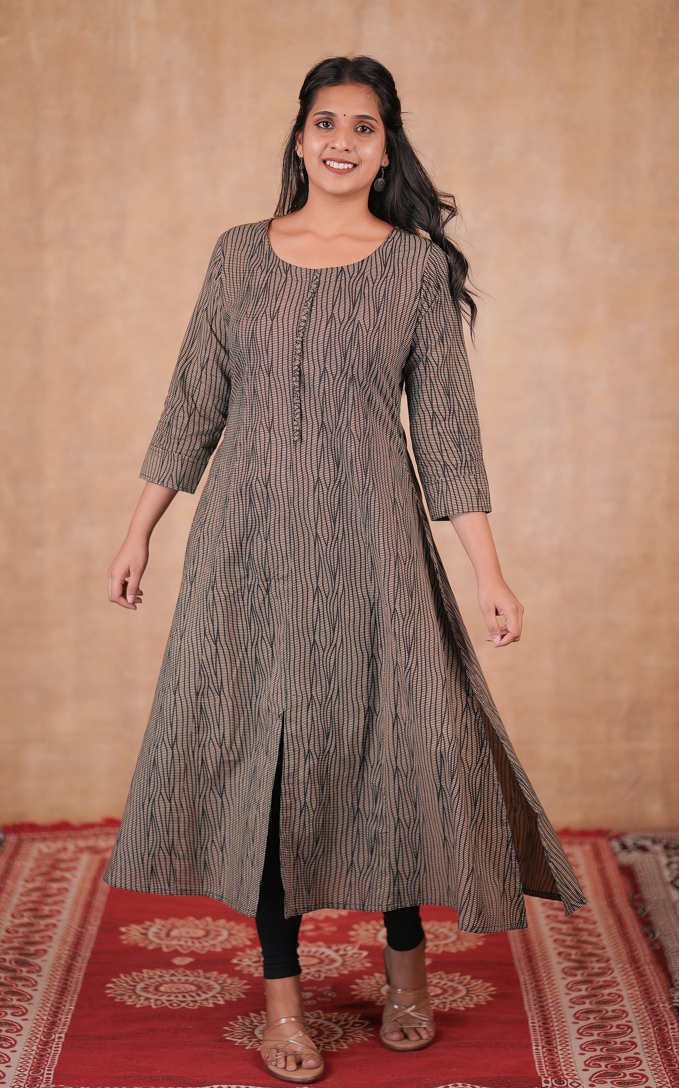 Black cotton front slit Aline kurti for women