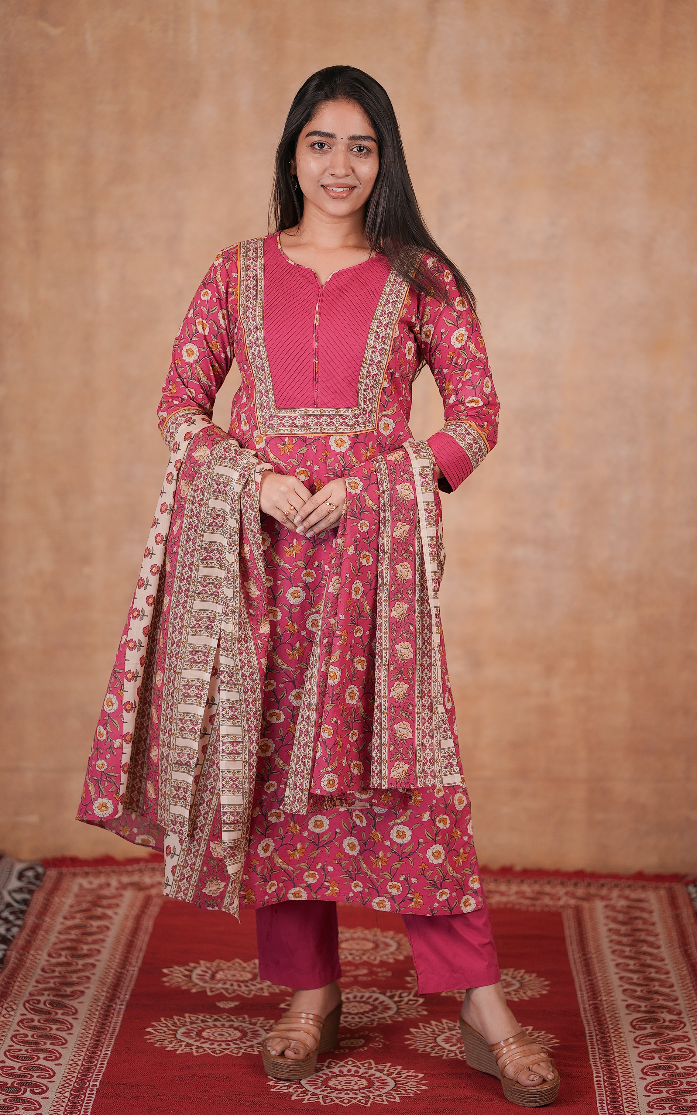 Daily Wear Deep Pink Cotton Kurti Set For Women