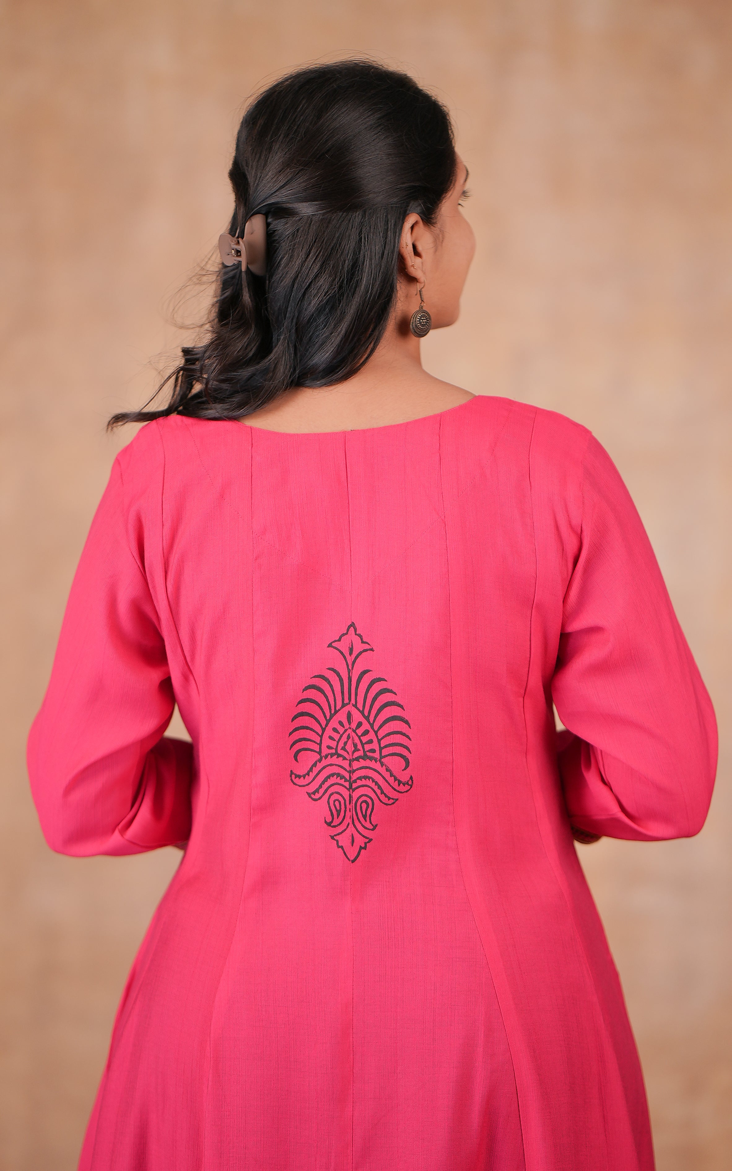 Pink rayon full flared anarkali kurti for women