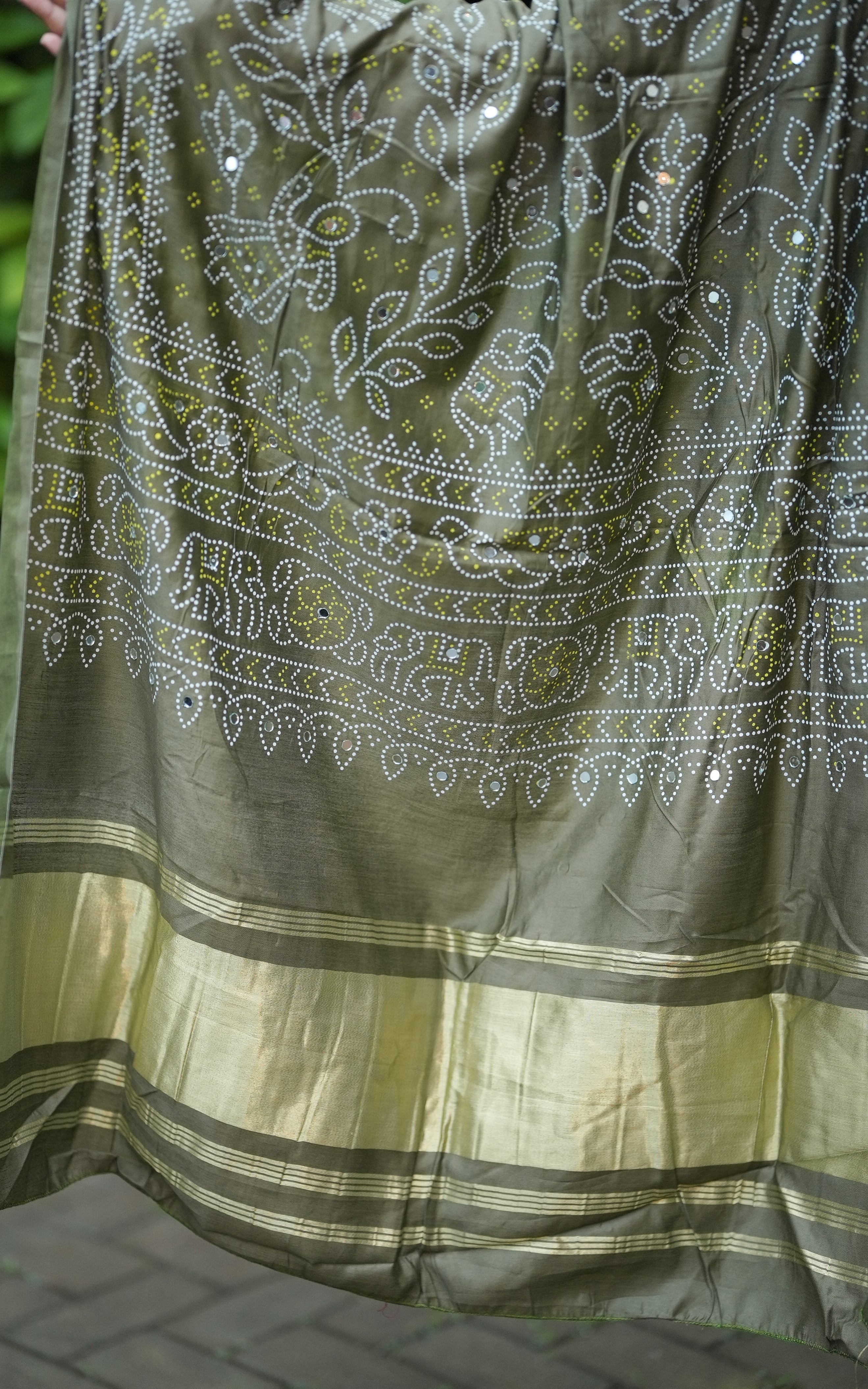 Bandhani Printed Art Silk Dupatta Mehandi Green MIX N MATCH instore