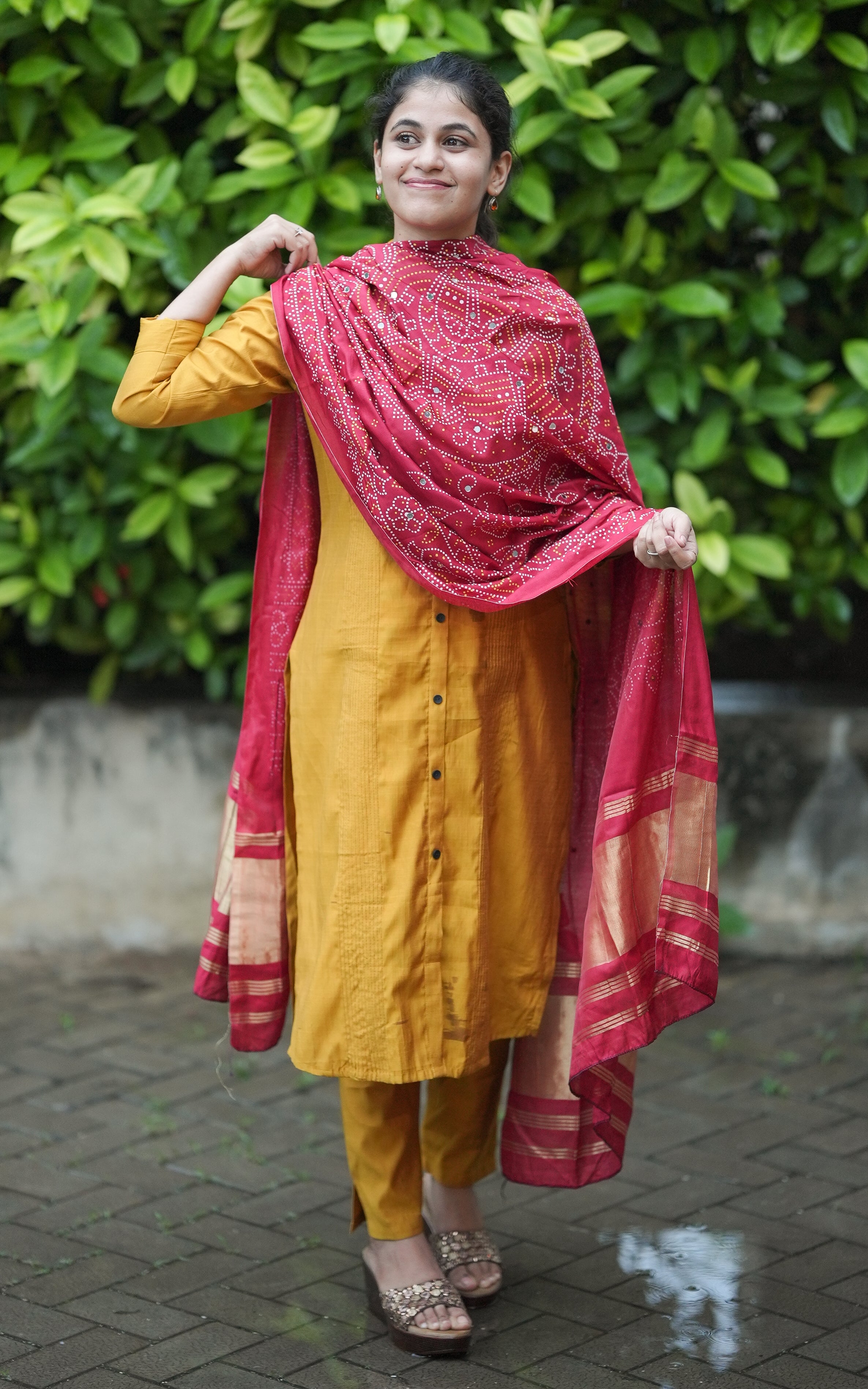 Bandhani Printed Art Silk Dupatta Maroon MIX N MATCH instore