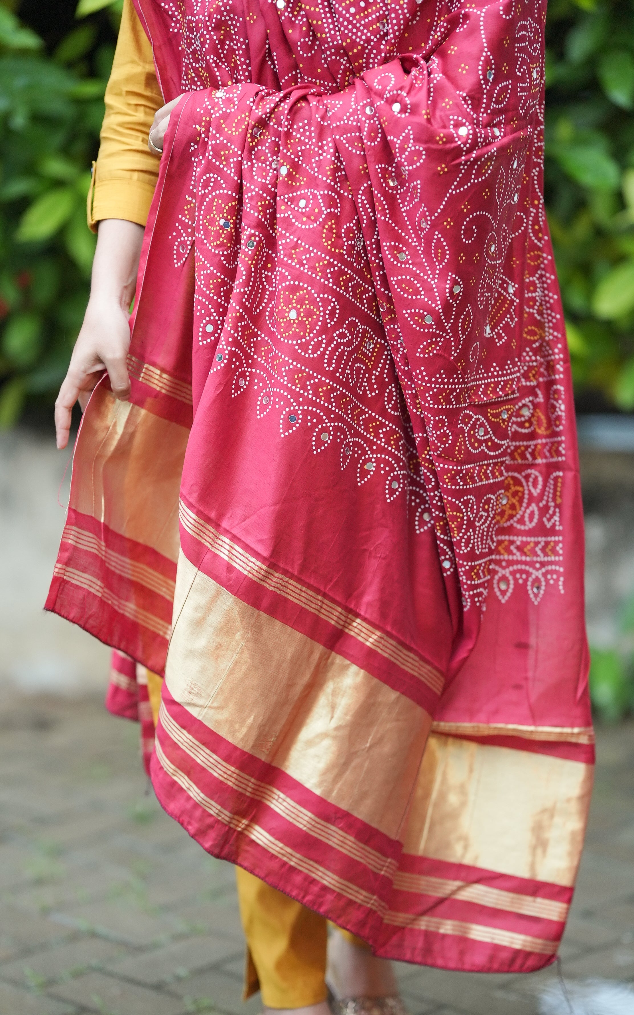 Bandhani Printed Art Silk Dupatta Maroon MIX N MATCH instore