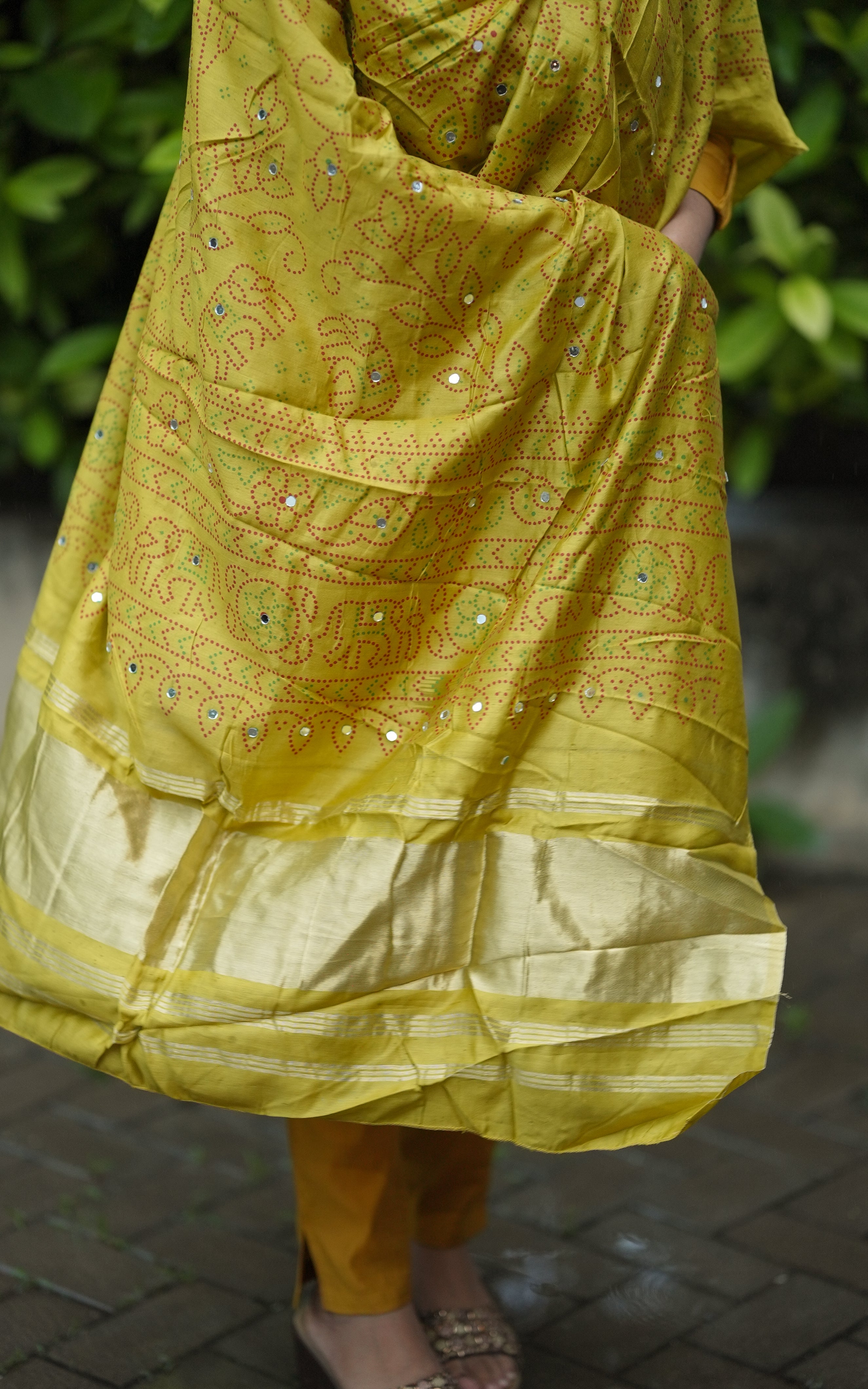 Bandhani Printed Art Silk Dupatta Mustard MIX N MATCH instore