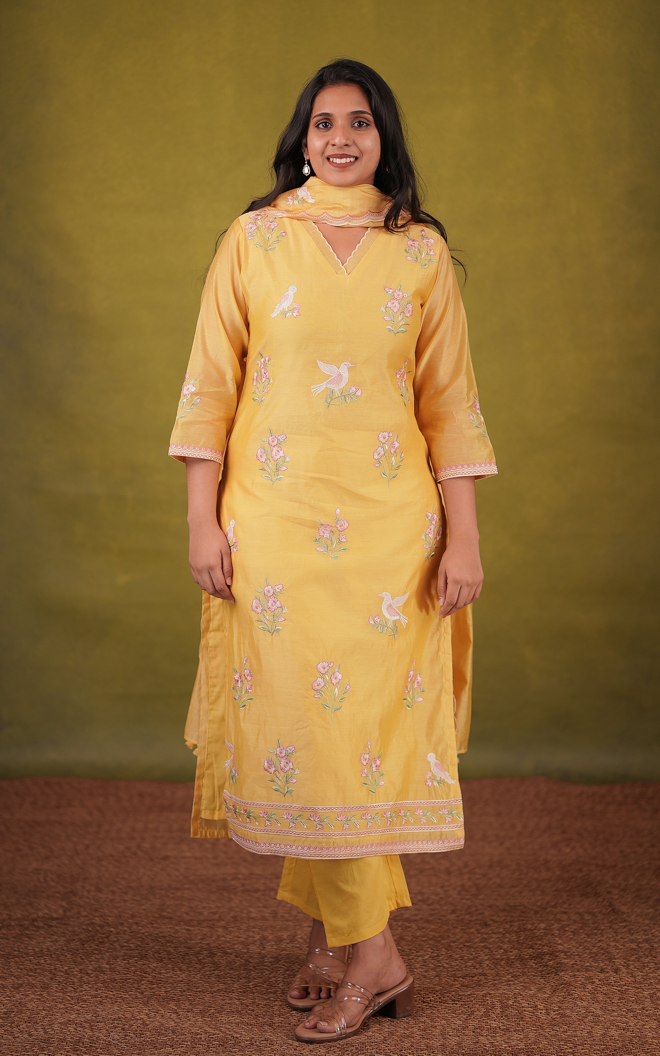Yellow color straight cut kurti sets